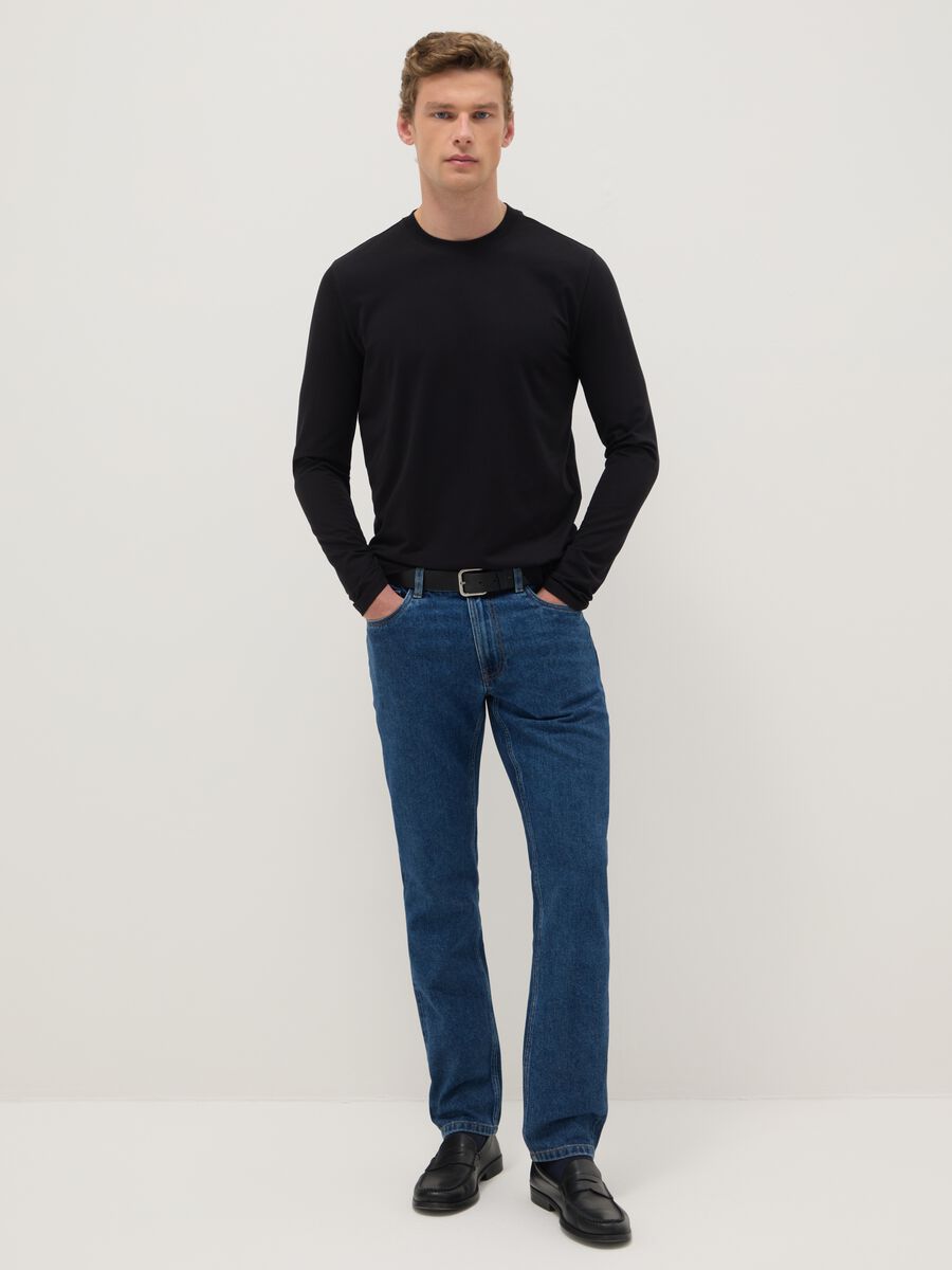 Black long sleeve cotton stretch regular fit t-shirt_1