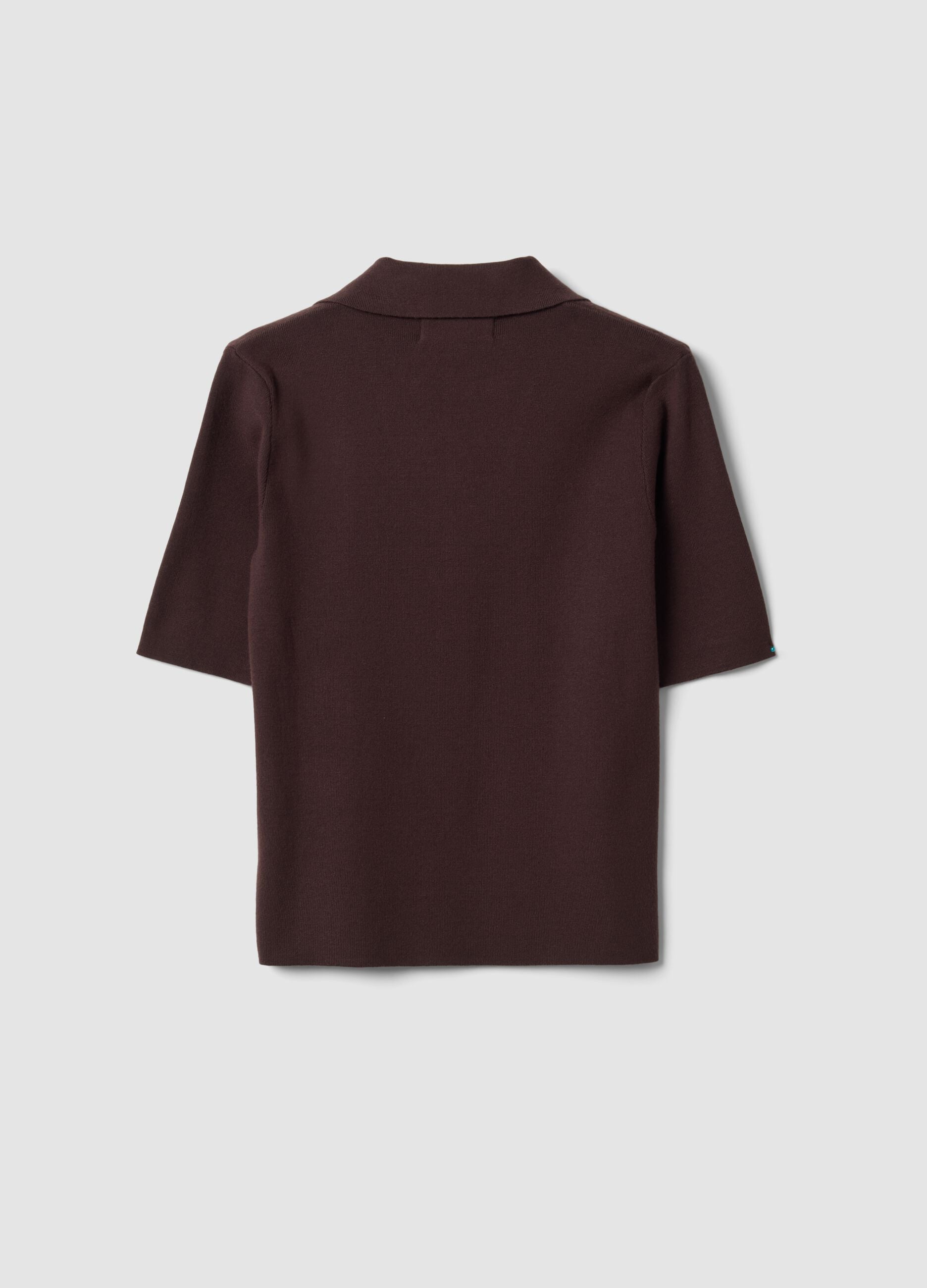 Brown viscose-blend polo jumper, regular fit