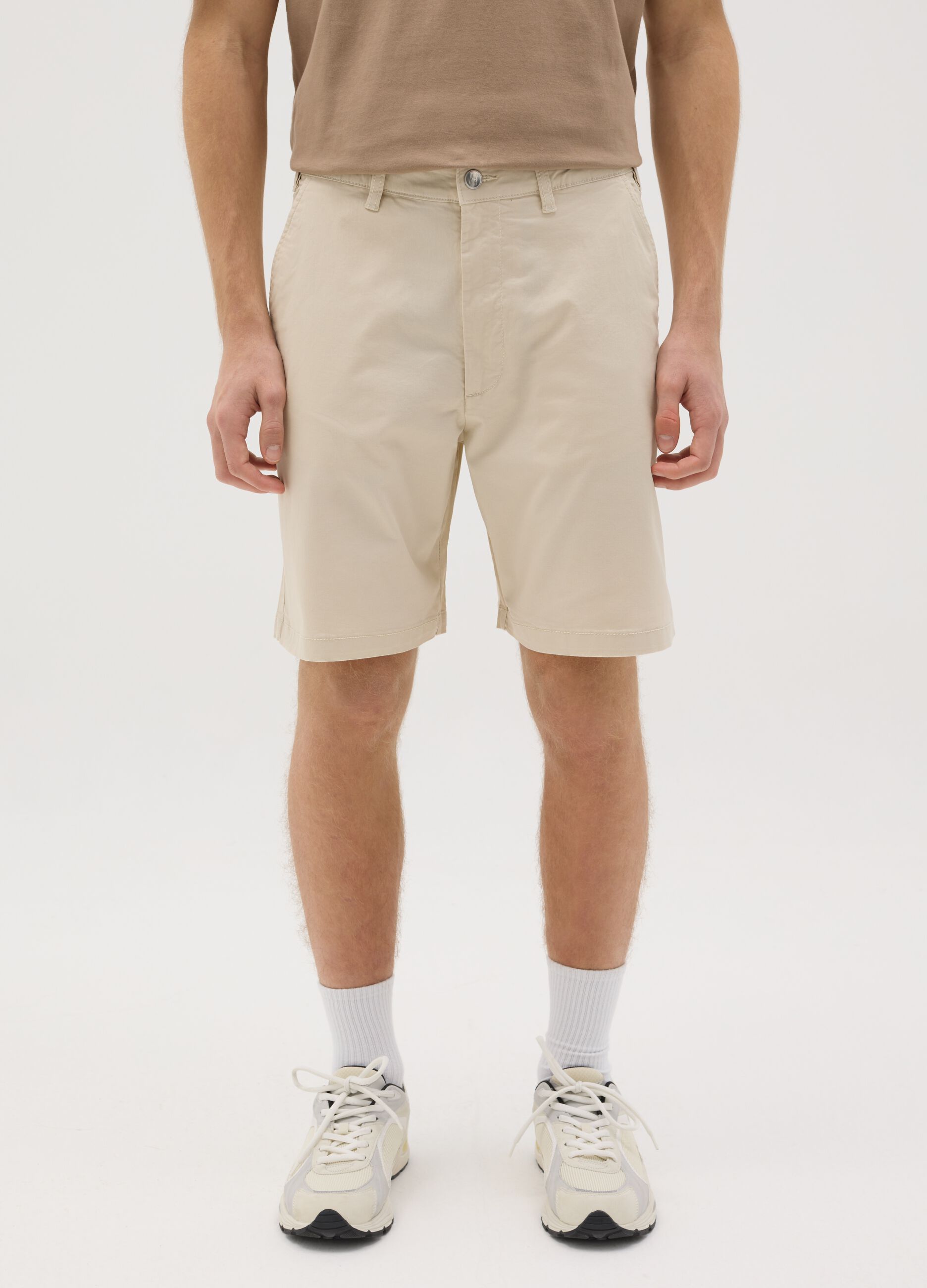 Shorts da uomo in cotone elasticizzato beige regular fit