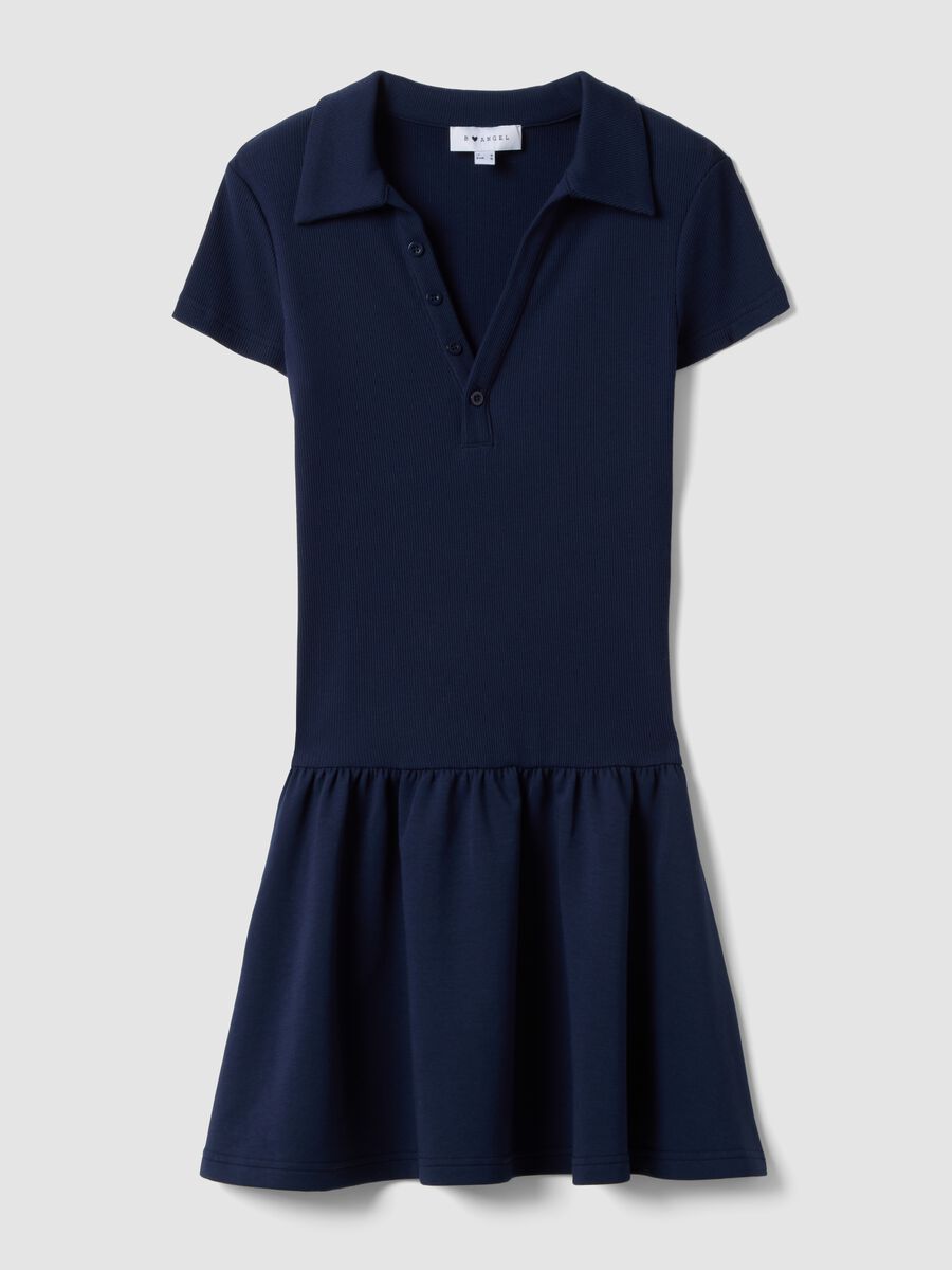 Blue regular fit stretch cotton dress with V-neck_4