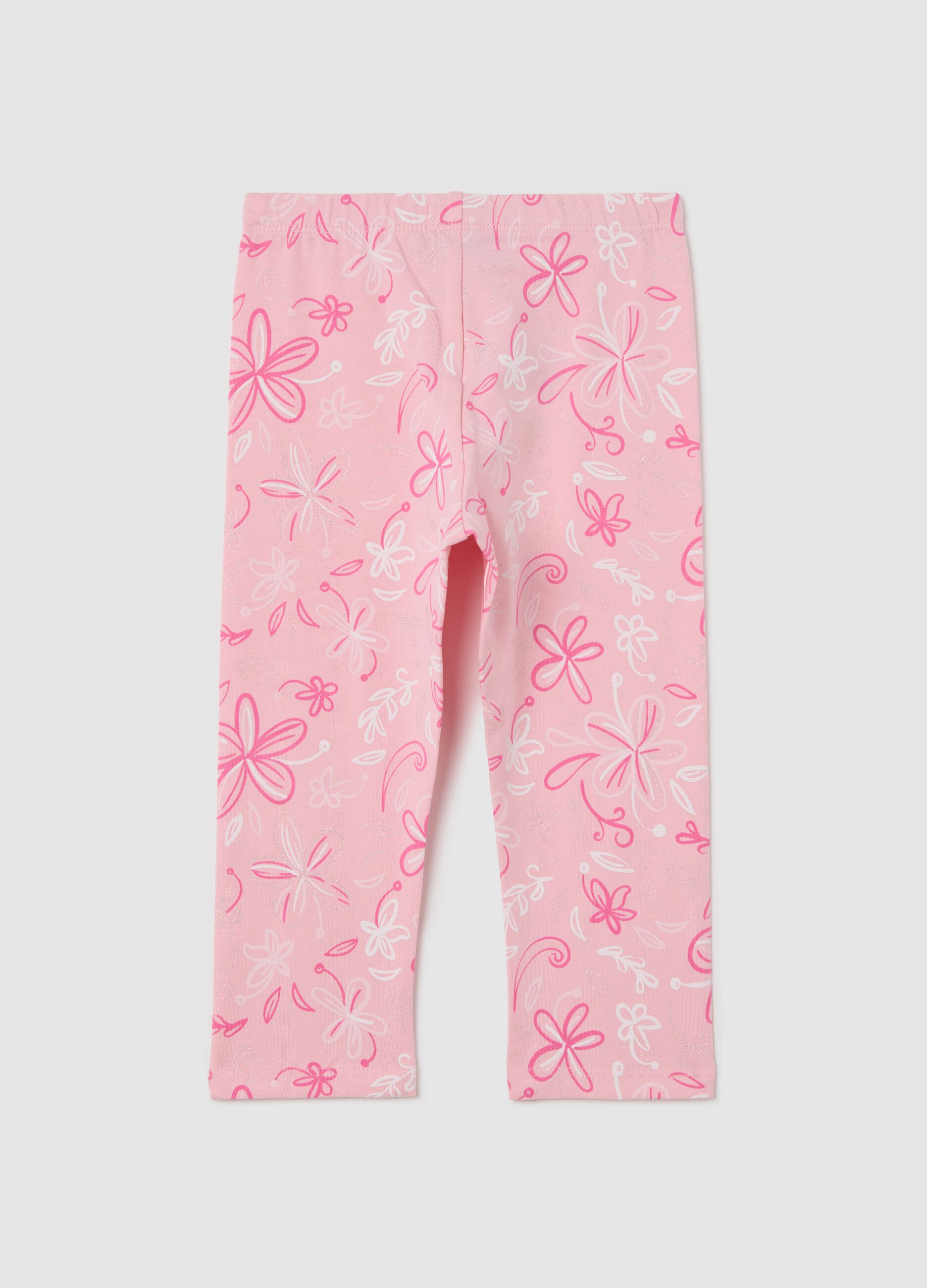 Leggings rosa a tre quarti in cotone stretch con stampa