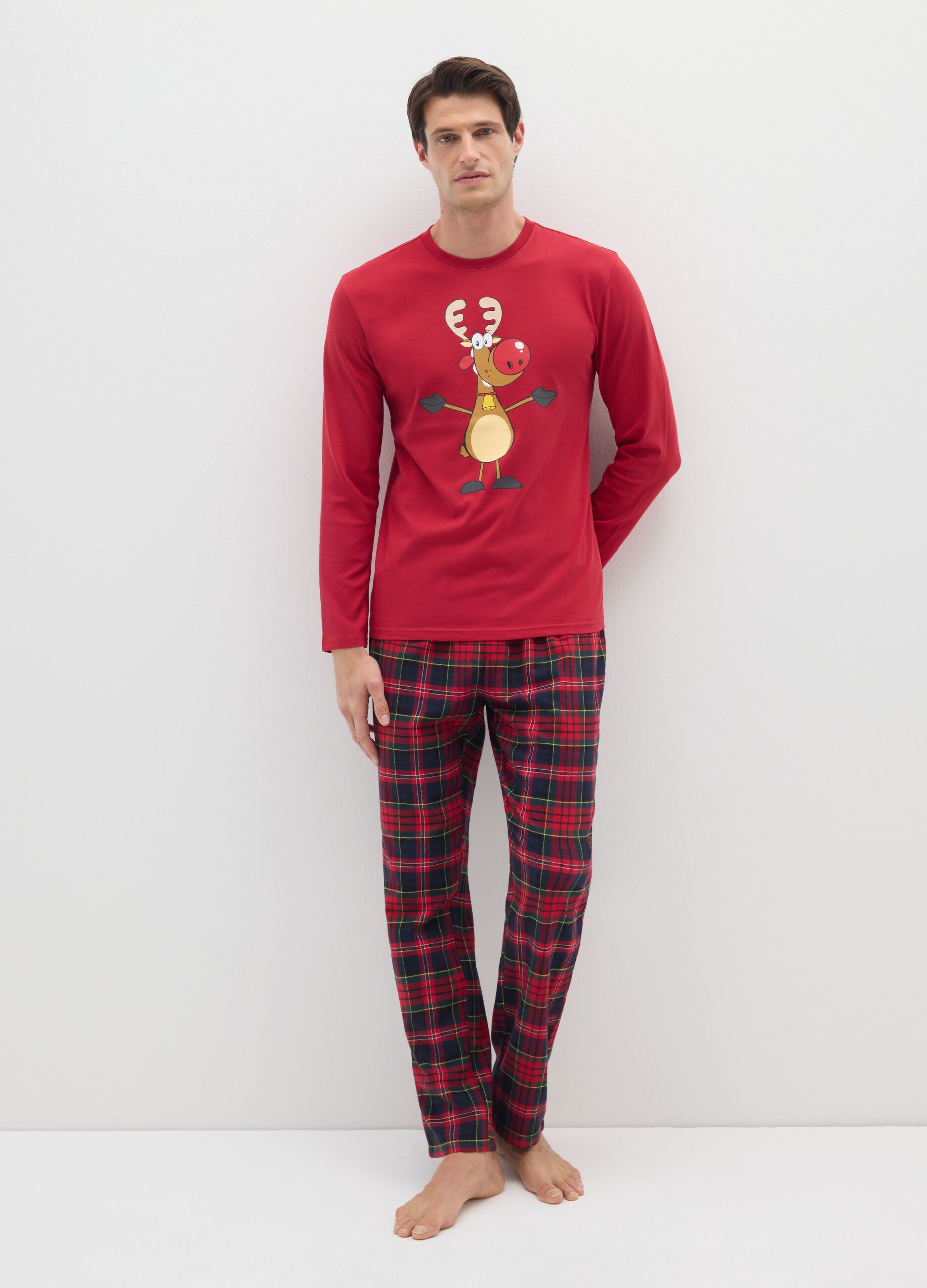 Multicoloured checked pure cotton pyjama trousers