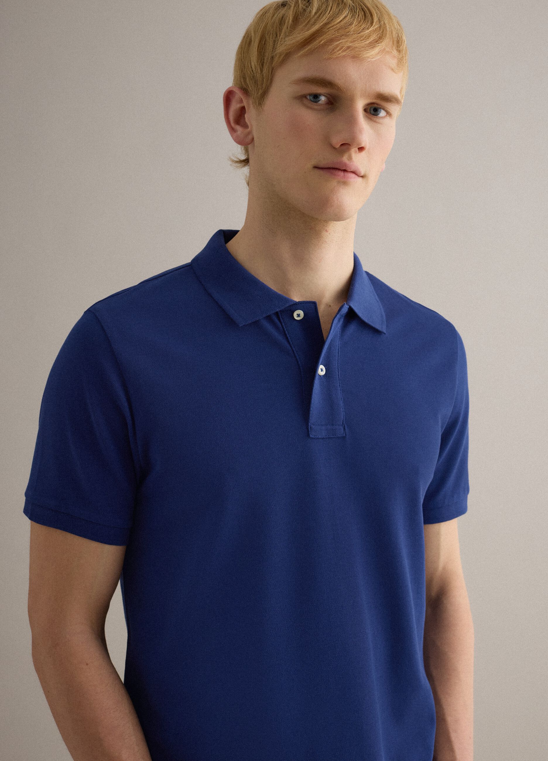Short sleeve polo in pure blue cotton regular fit
