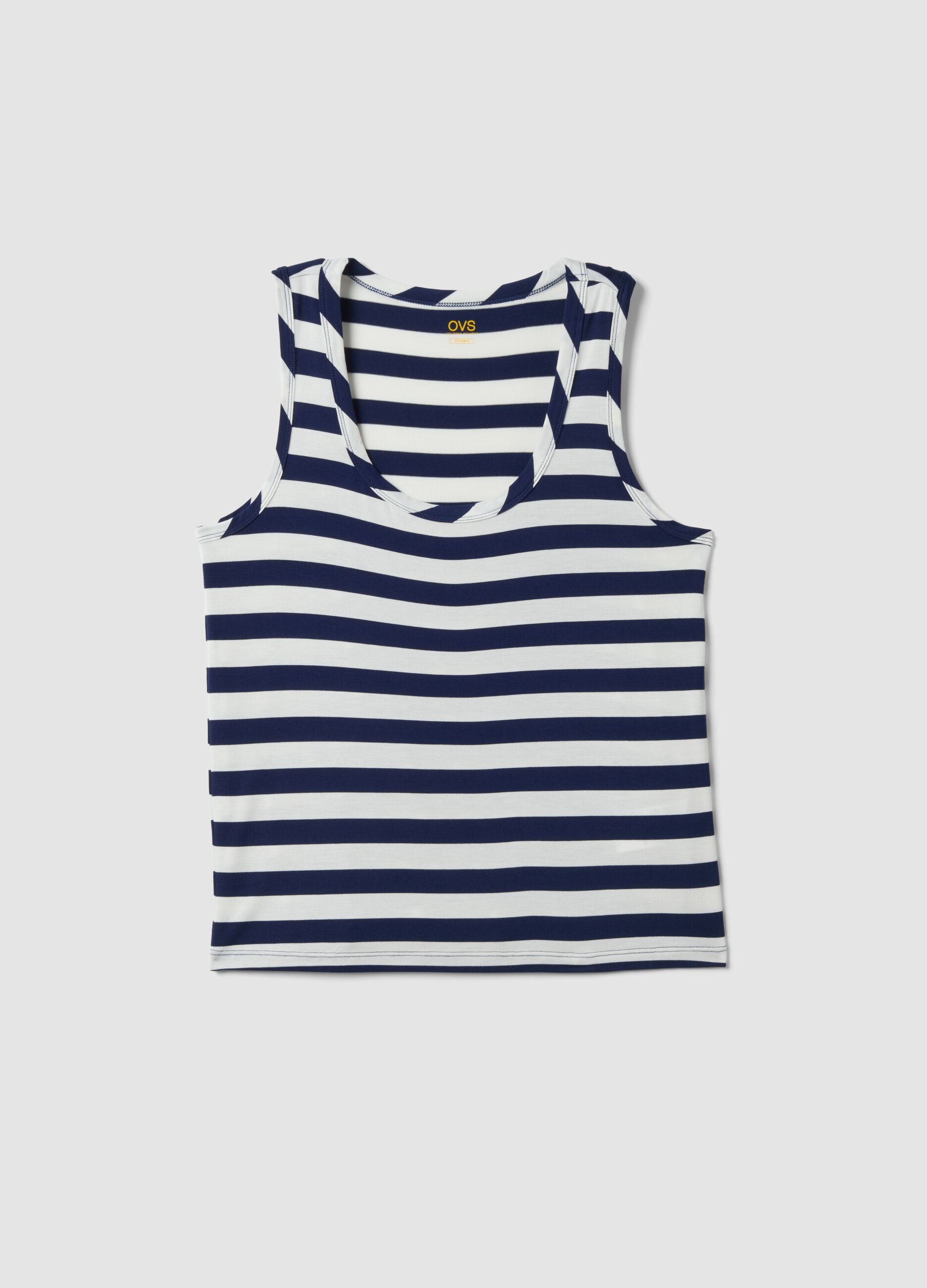 Multicolour striped regular-fit stretch viscose tank top