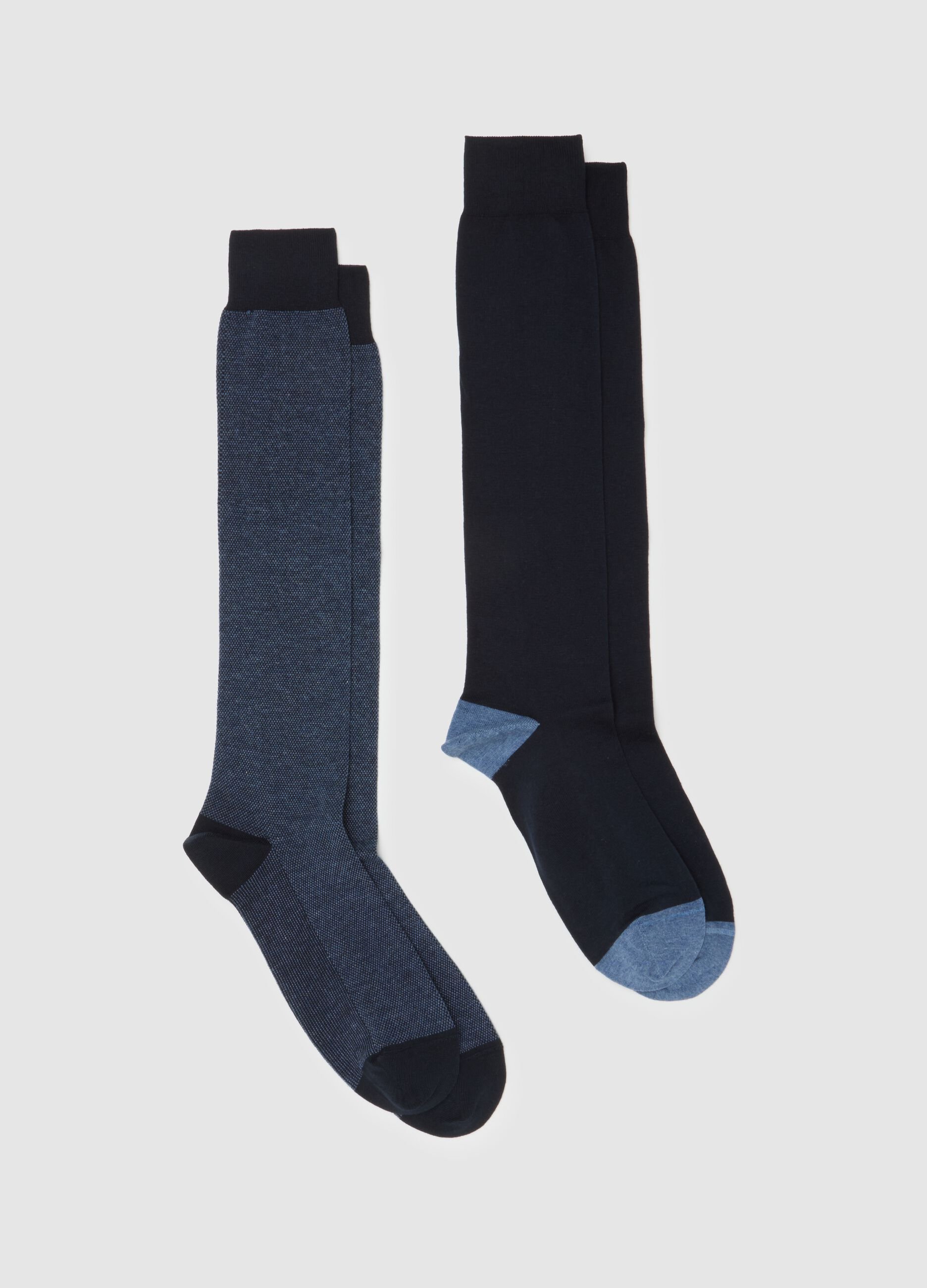 Twin-pack of blue cotton stretch knee-high socks