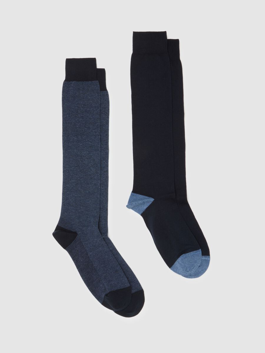 Twin-pack of blue cotton stretch knee-high socks_0