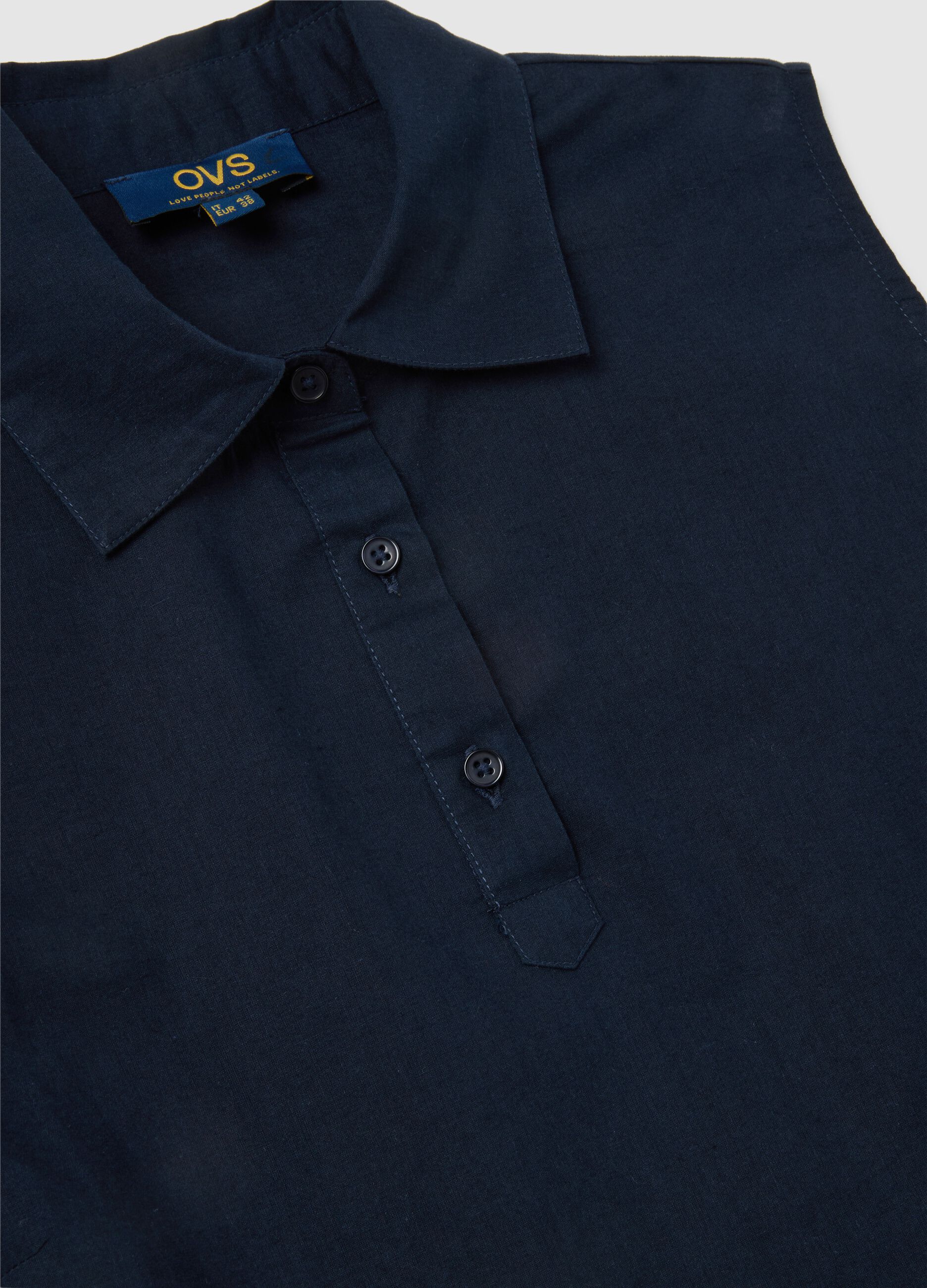 Camicia smanicata da donna in puro cotone blu regular fit