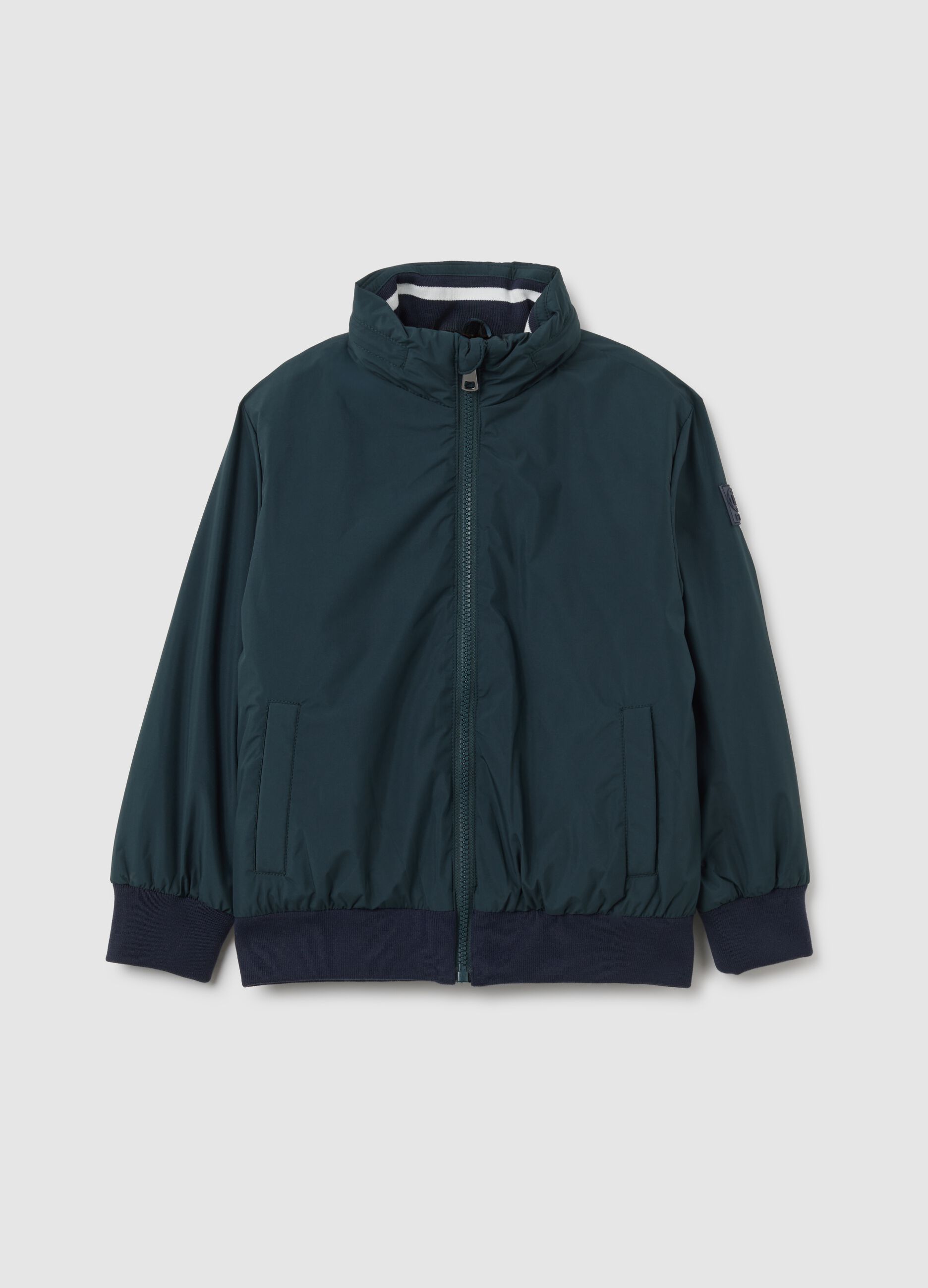 Green padded children's jacket regular fit with zip and hood