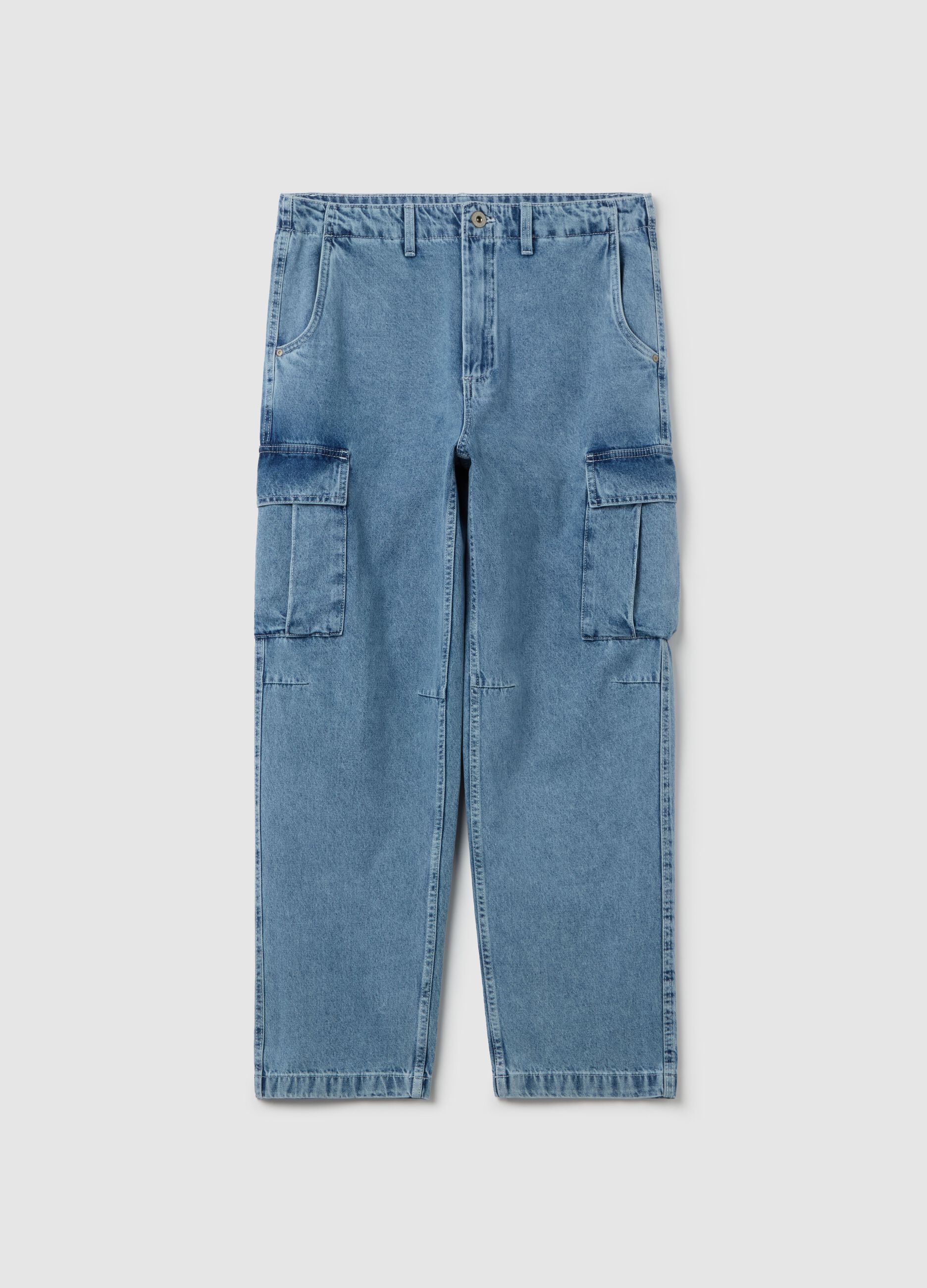 Acid wash cargo jeans