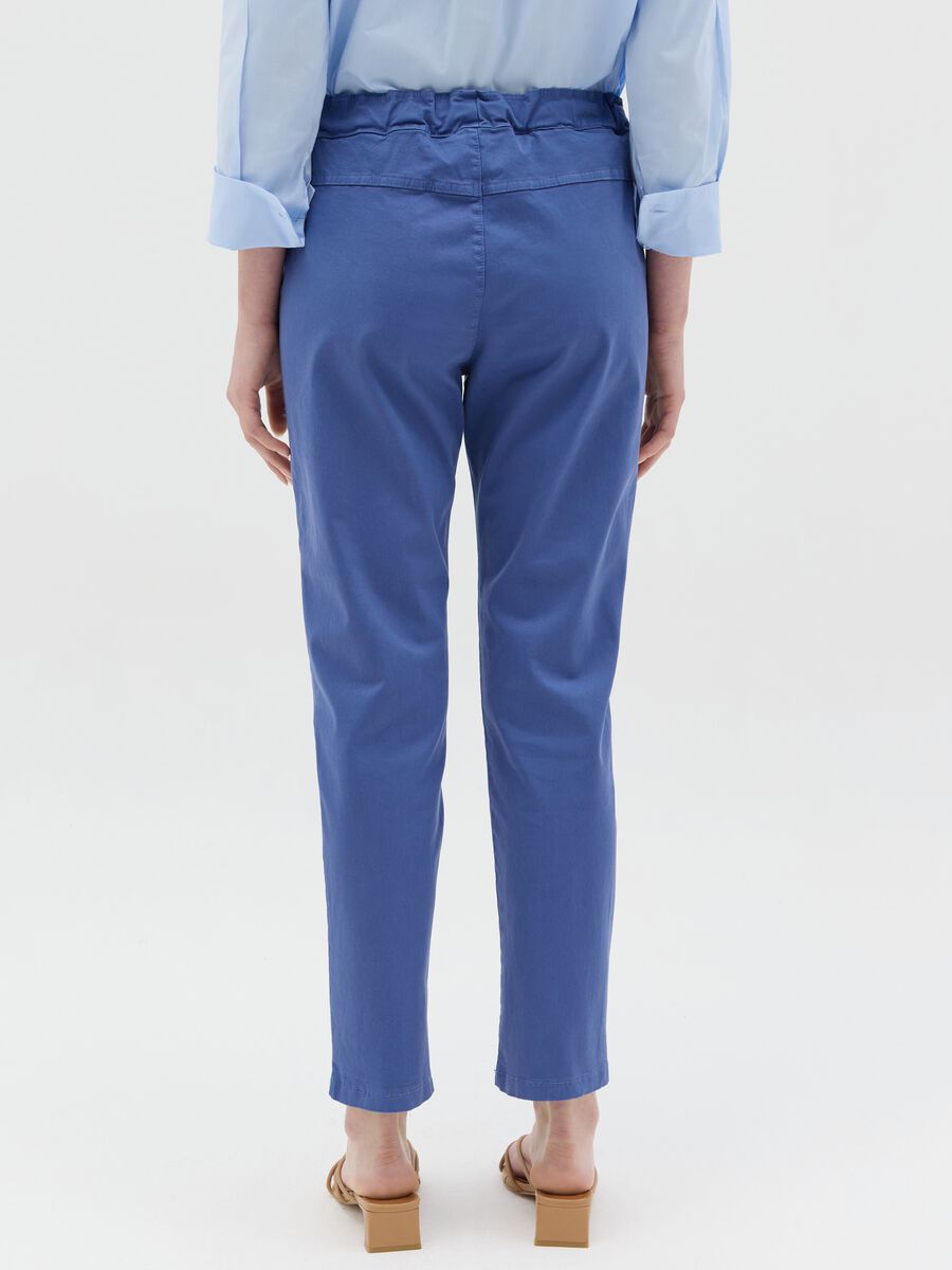 Blue stretch cotton trousers with drawstring_3