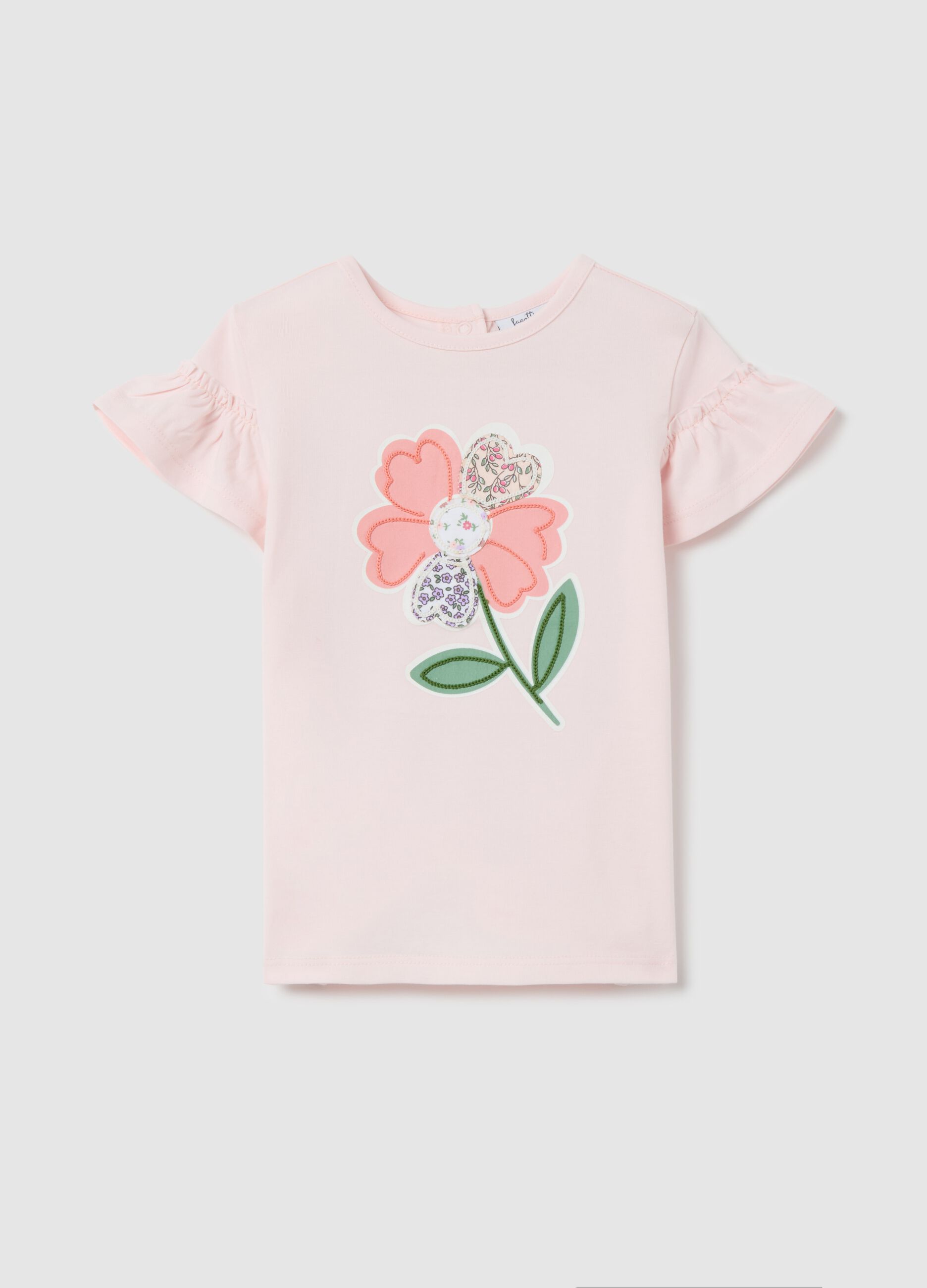 T-shirt con applicazione fiore effetto patchwork