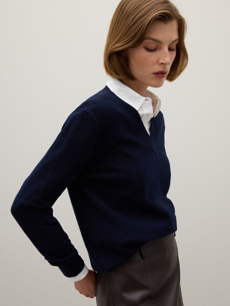 Pullover in pura lana blu regular fit_0