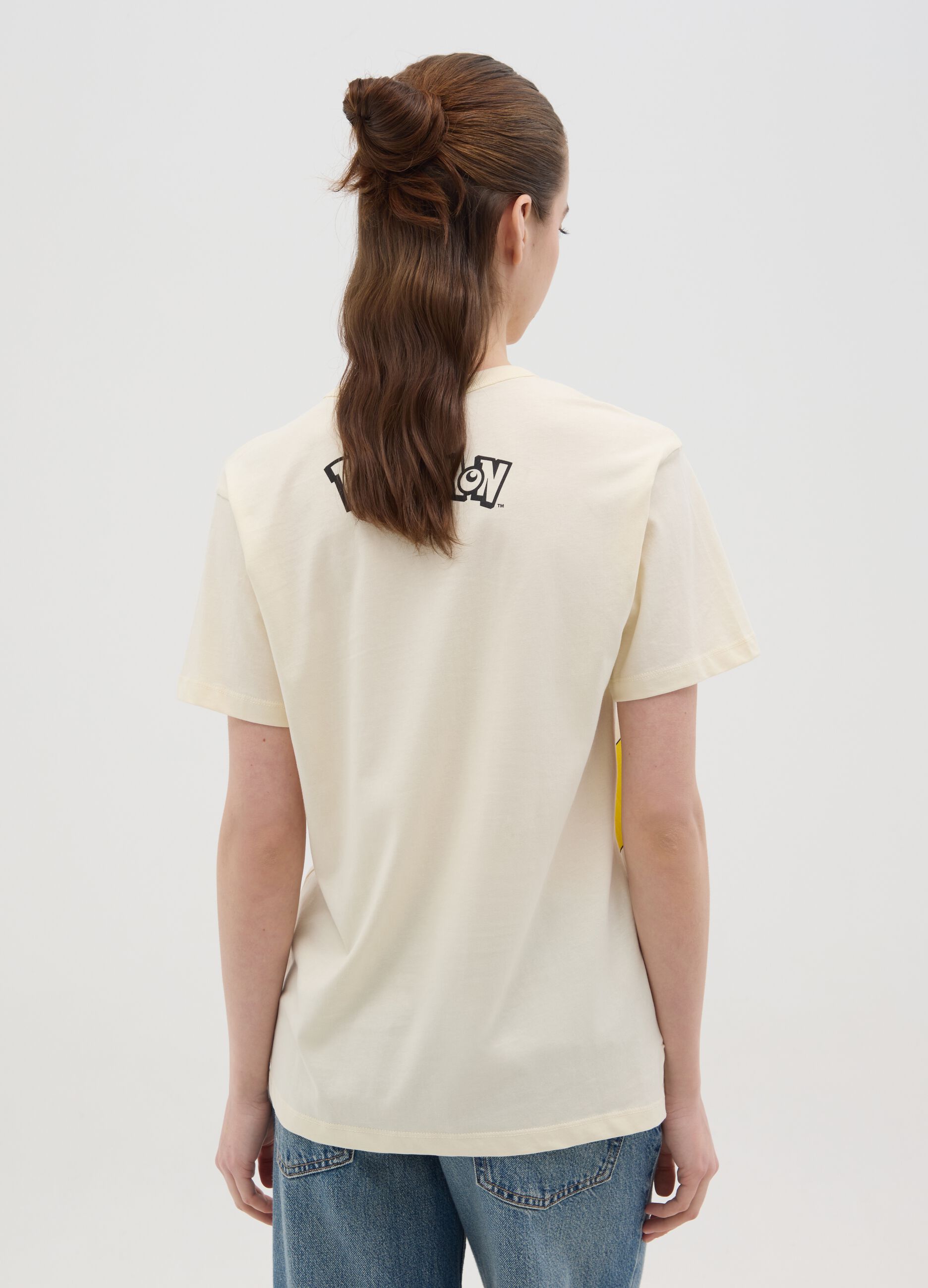 White cotton T-shirt with Eevee and Pikachu print