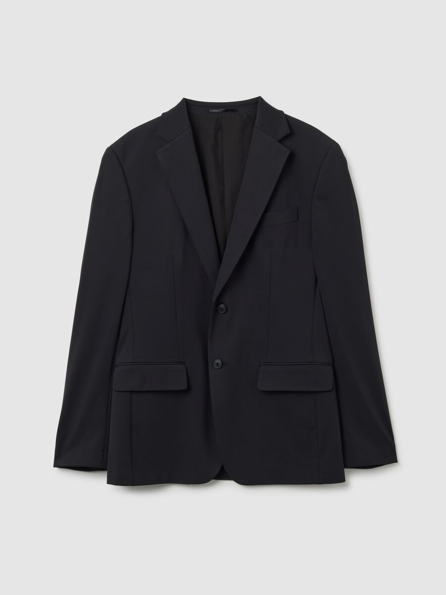 Black stretch fabric slim fit blazer_0