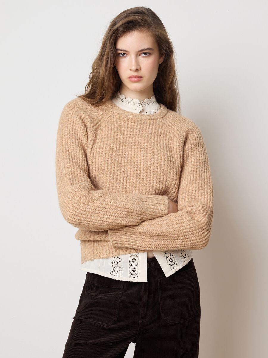 Maglione beige a coste regular fit_1