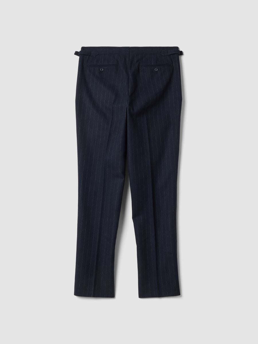 Pantaloni blu navy in misto lana gessati regular fit_2