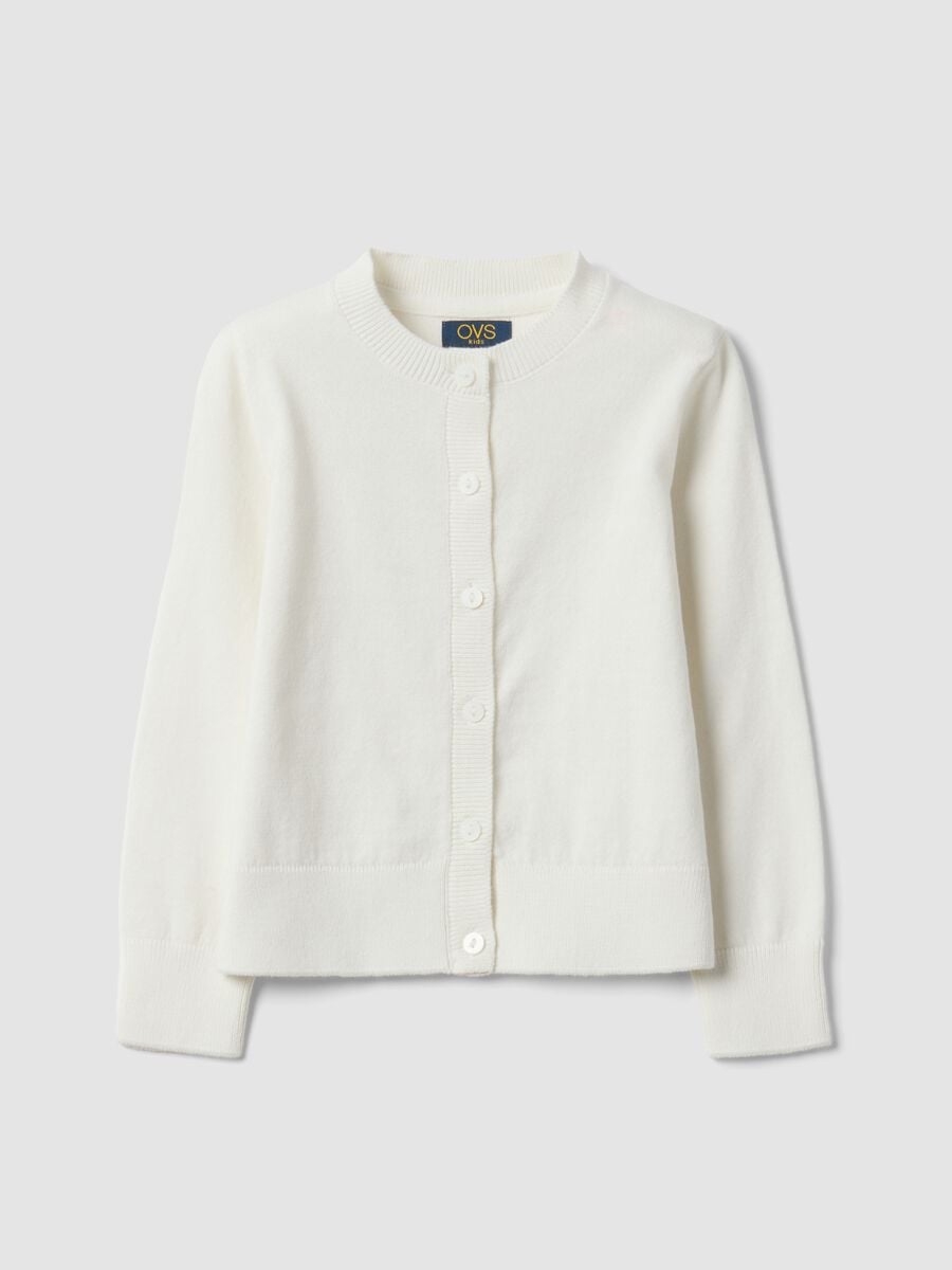 Cardigan bianco in misto cotone a girocollo regular fit per bambina_0