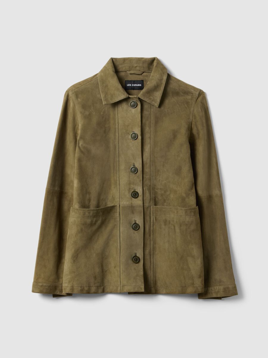 Giacca in vera pelle verde regular fit con bottoni_4