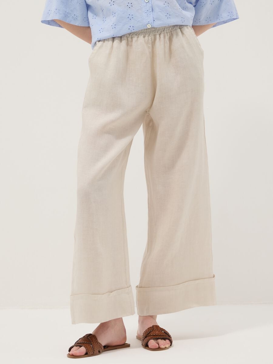 Beige pure linen regular-fit trousers_1