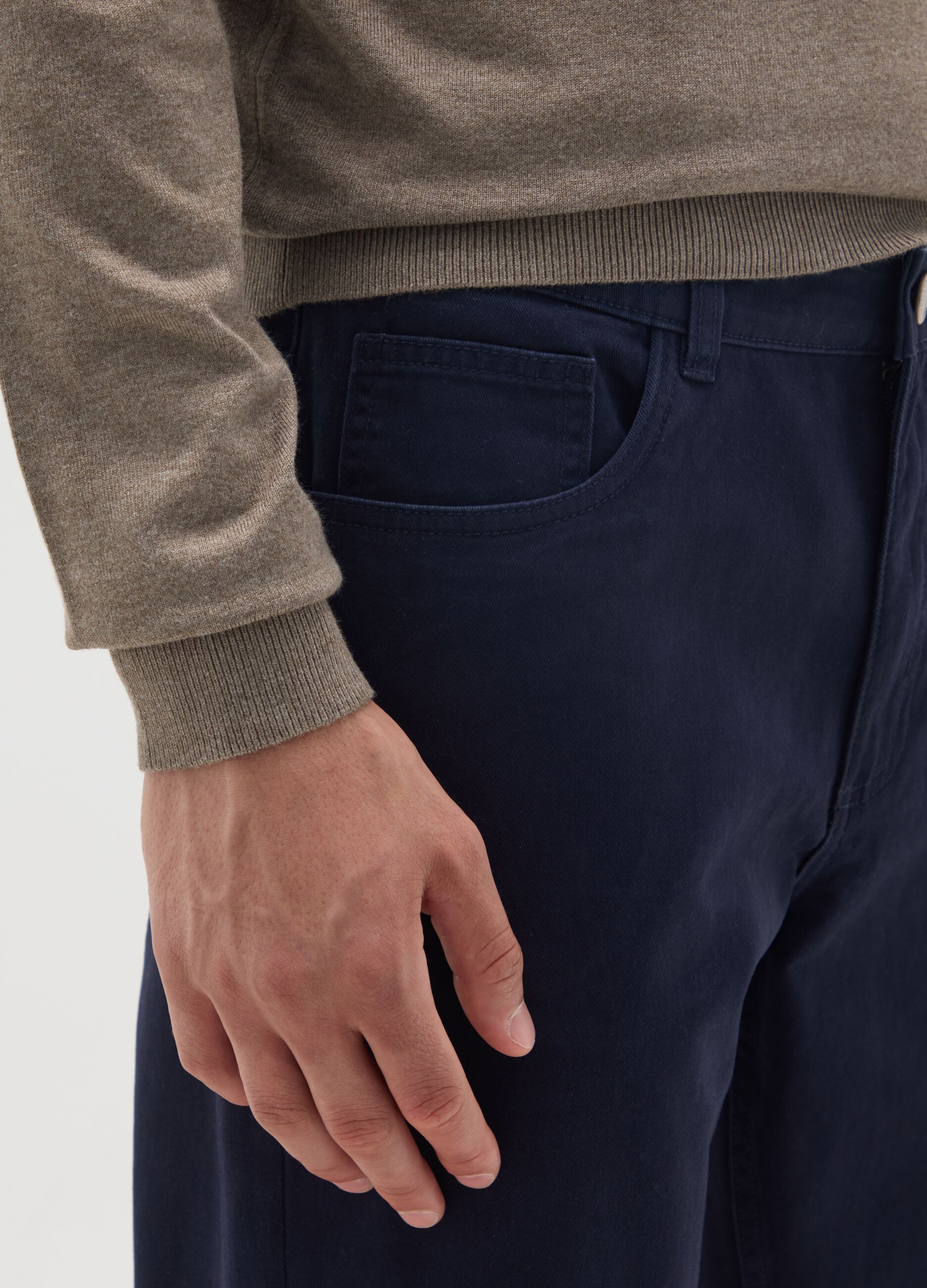 Regular Fit Blue Pure Cotton Trousers