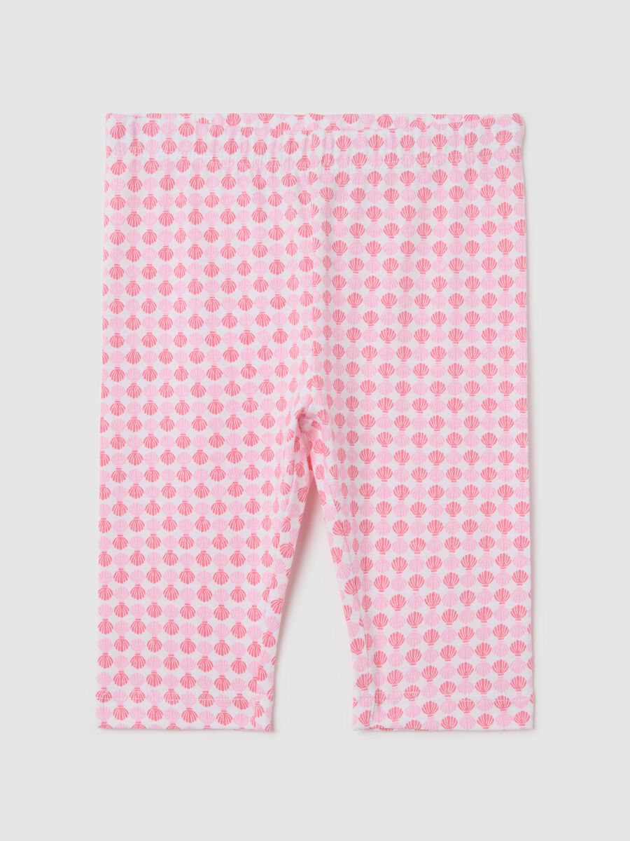 White and pink three-quarter stretch leggings with print_0
