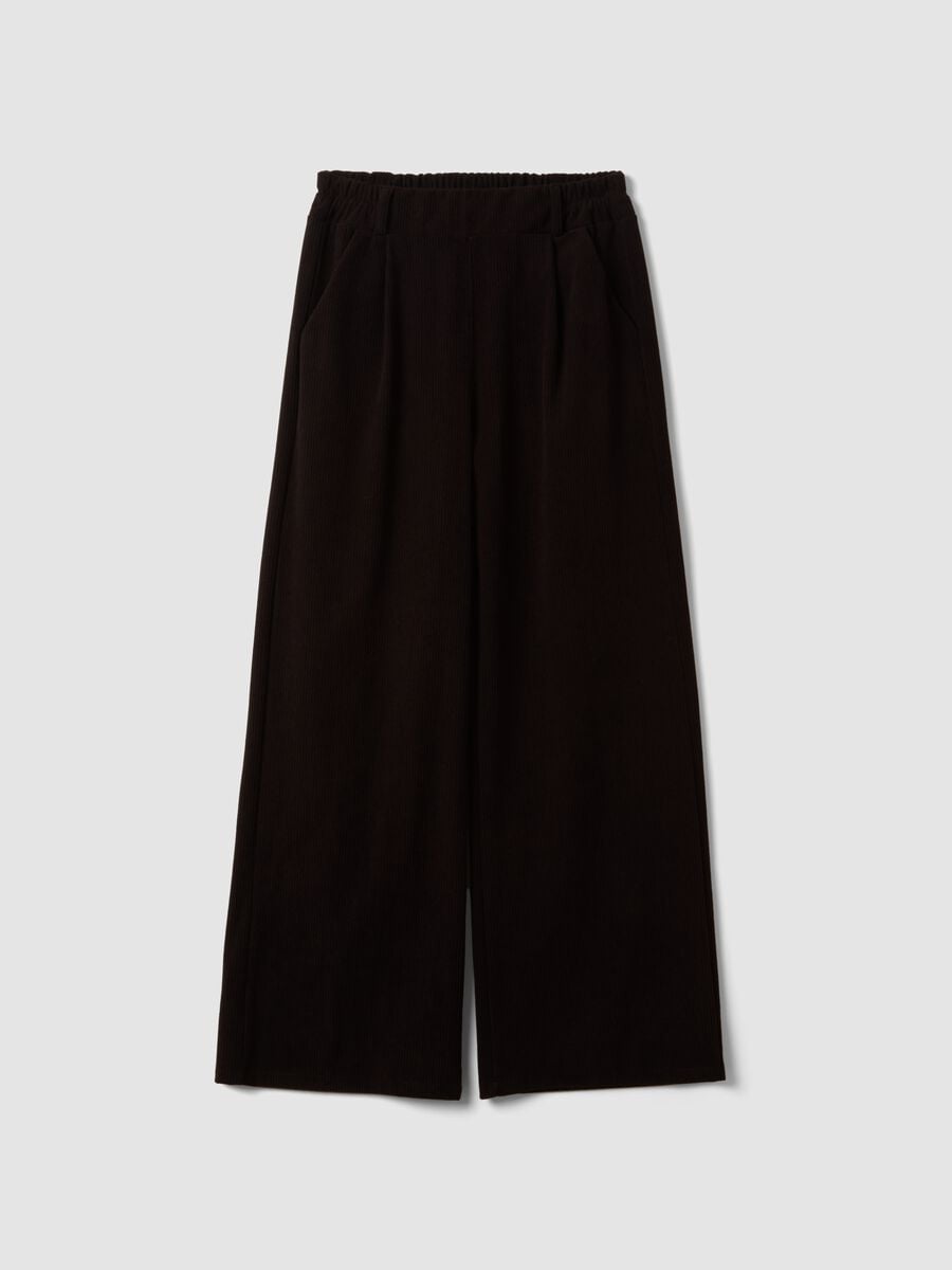 Pantaloni marroni a gamba ampia regular fit a coste_0