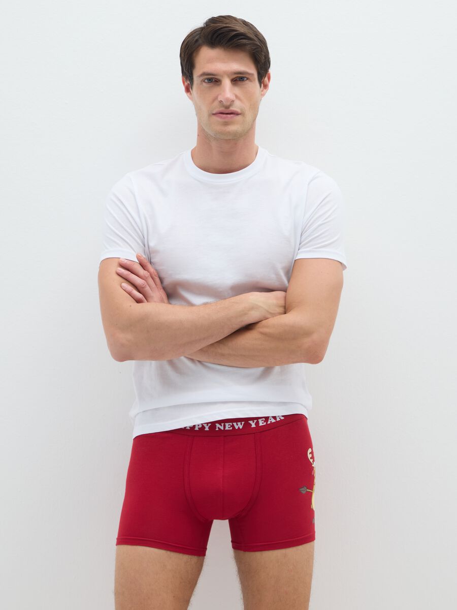 Red regular fit stretch cotton boxer with print_0