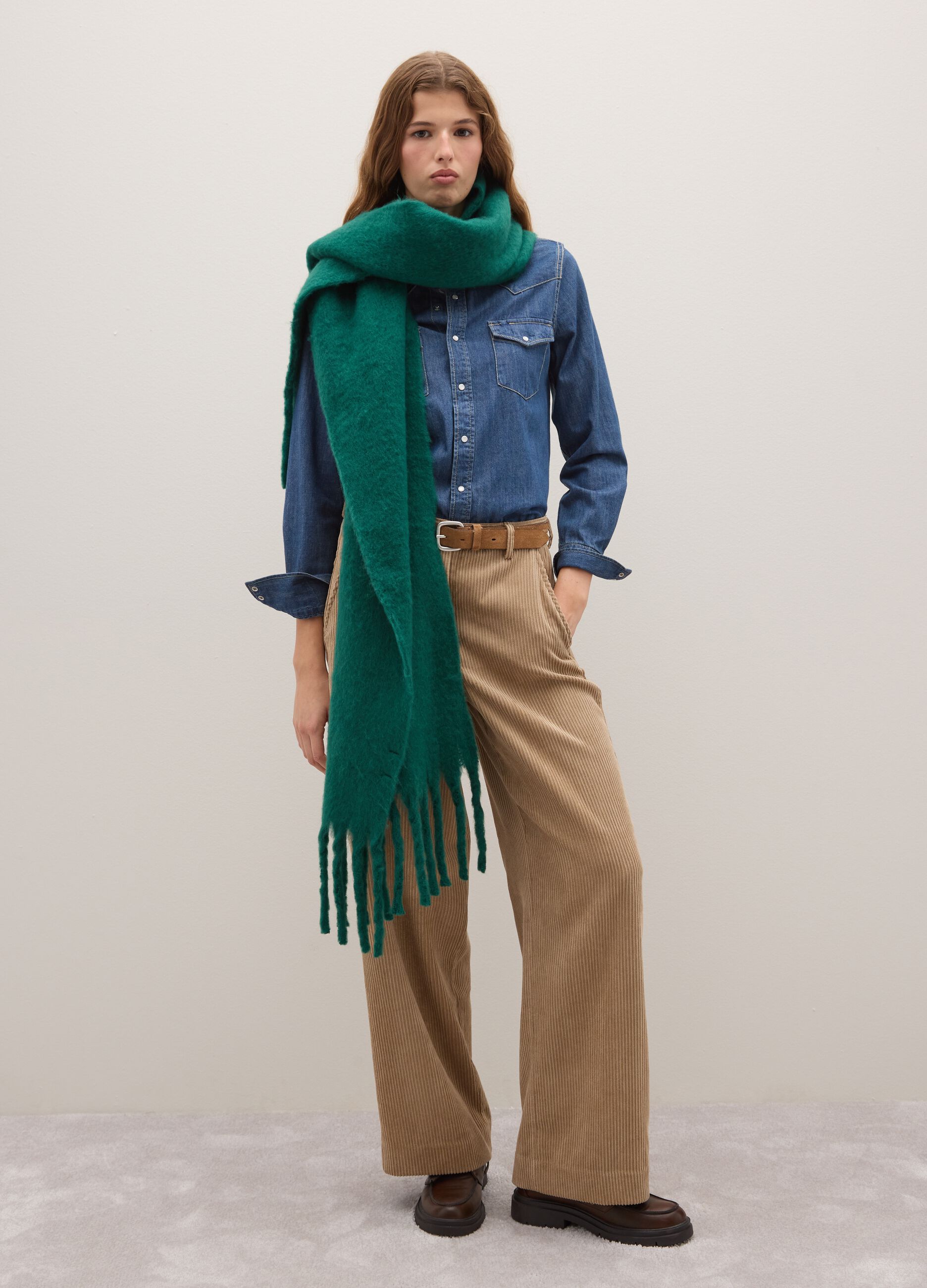 Beige regular fit ribbed trousers in stretchy fabric