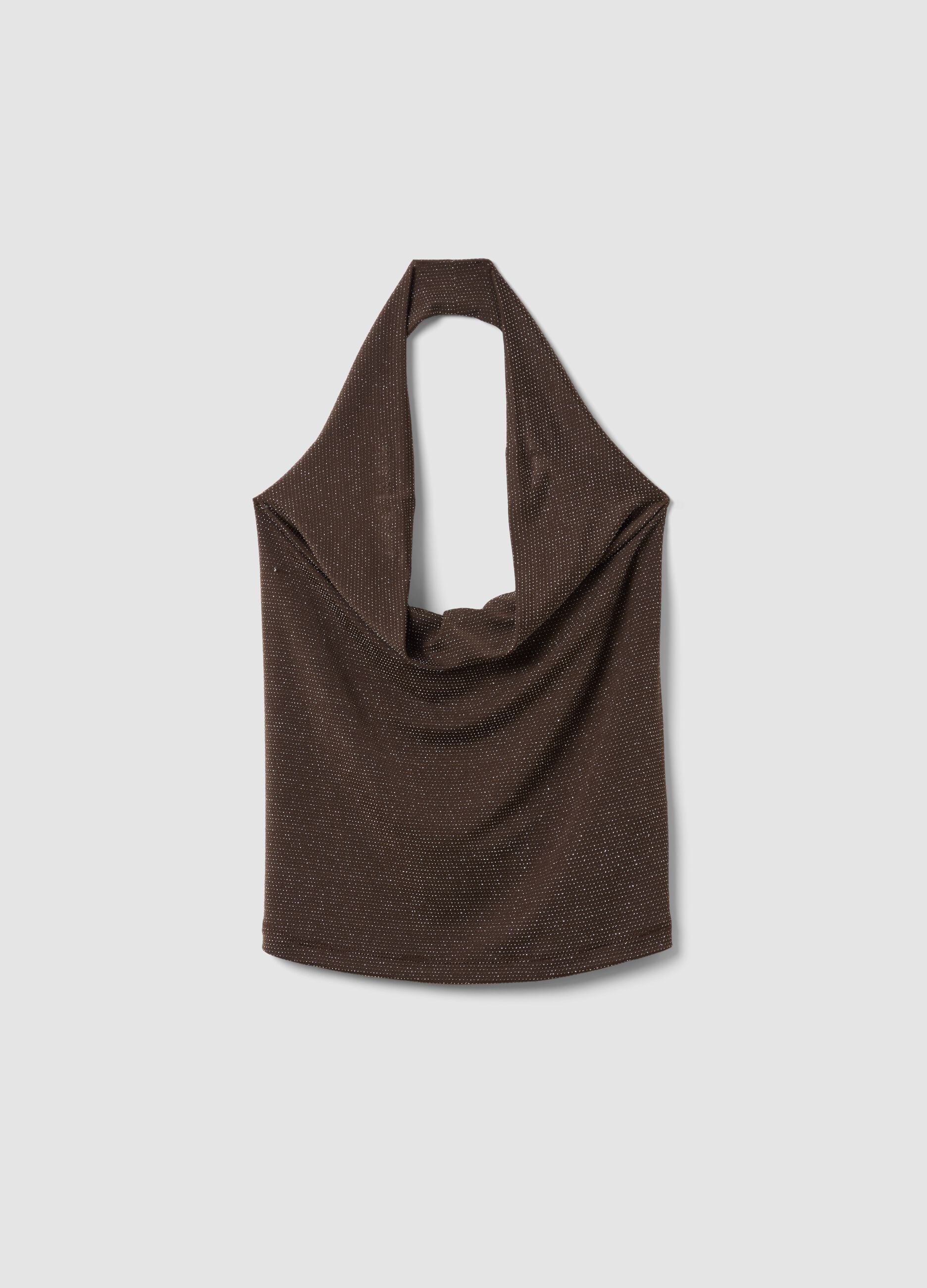 Brown stretch-fabric top with soft neckline