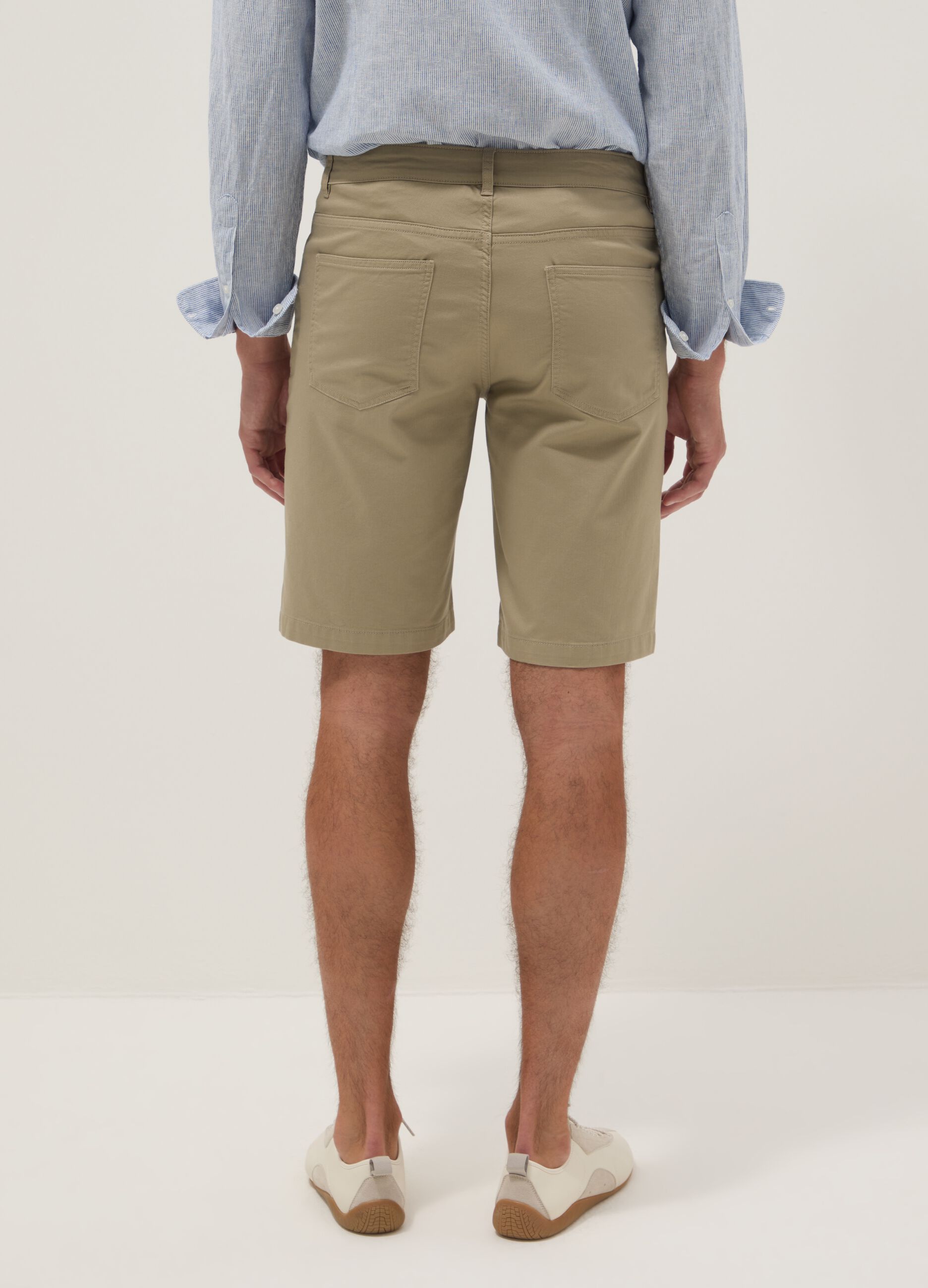 Beige stretch cotton Bermuda shorts