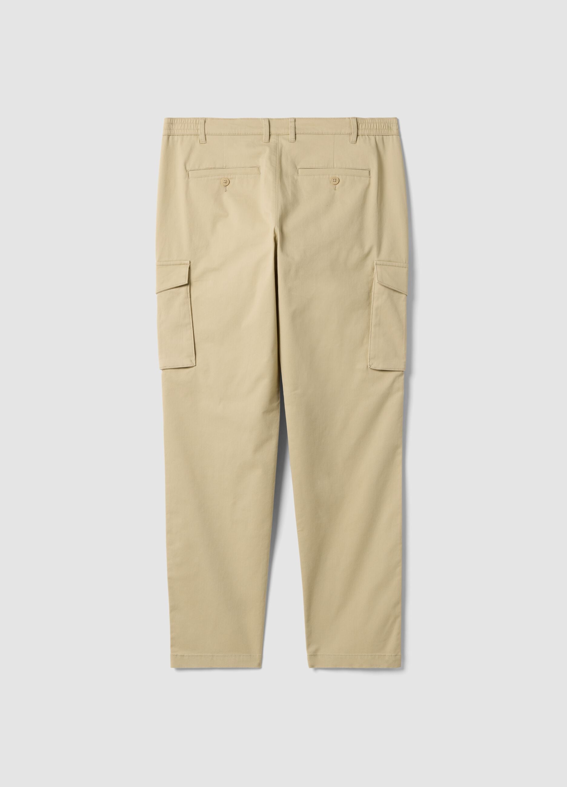 Beige slim-fit stretch cotton cargo trousers