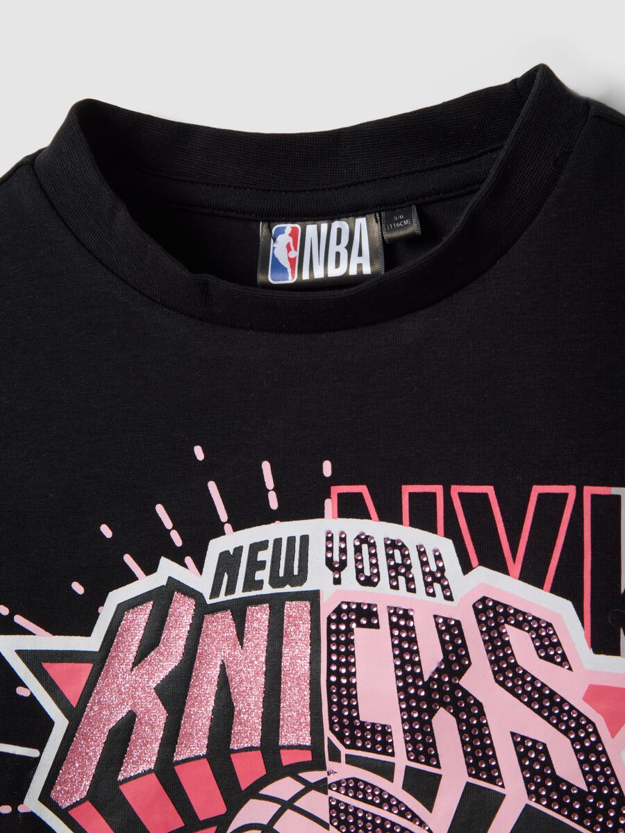 Girls' Black Stretch Cotton Boxy Fit T-shirt NY Knicks_2
