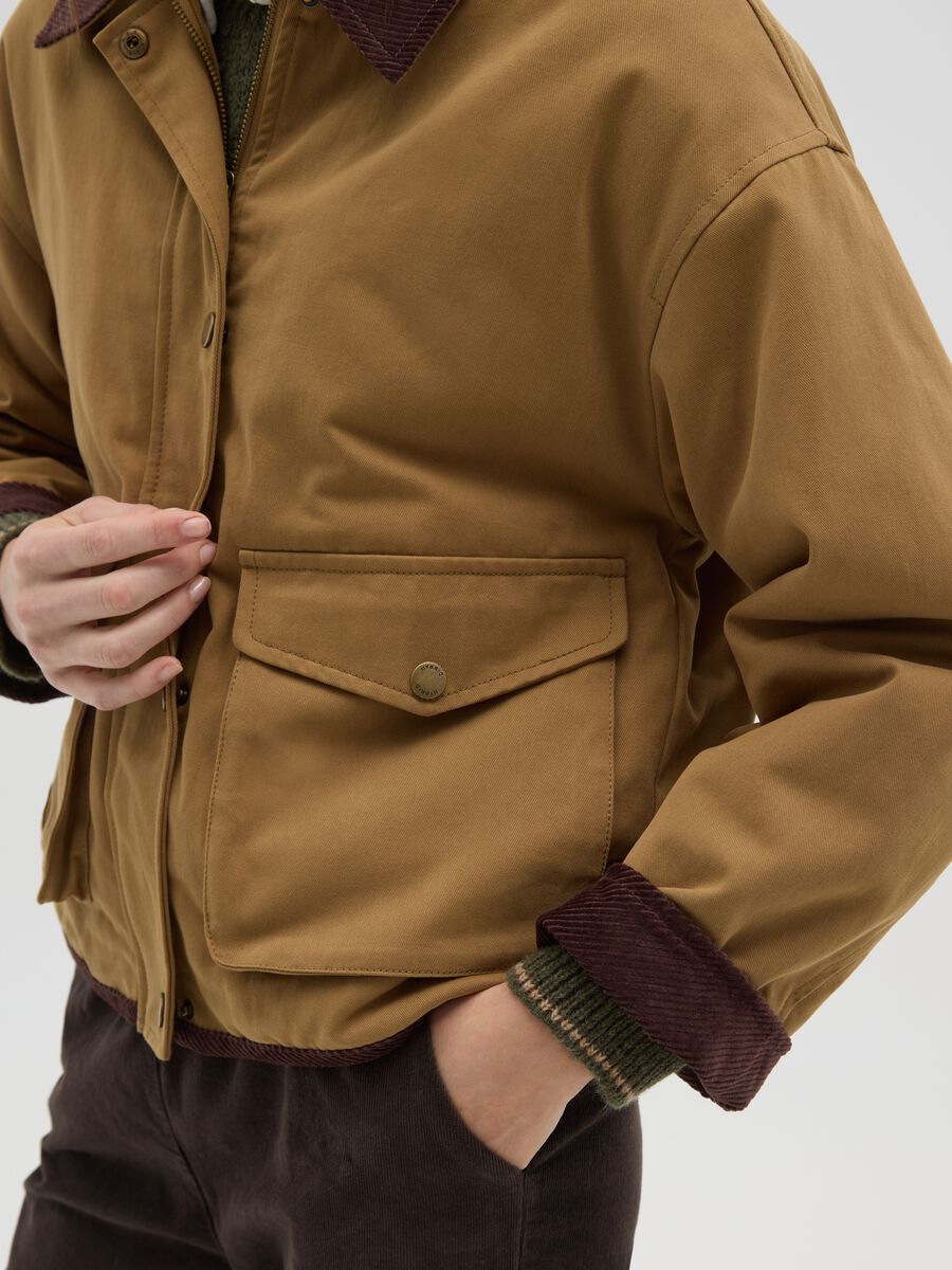 Giacca marrone in puro cotone e velluto regular fit_3