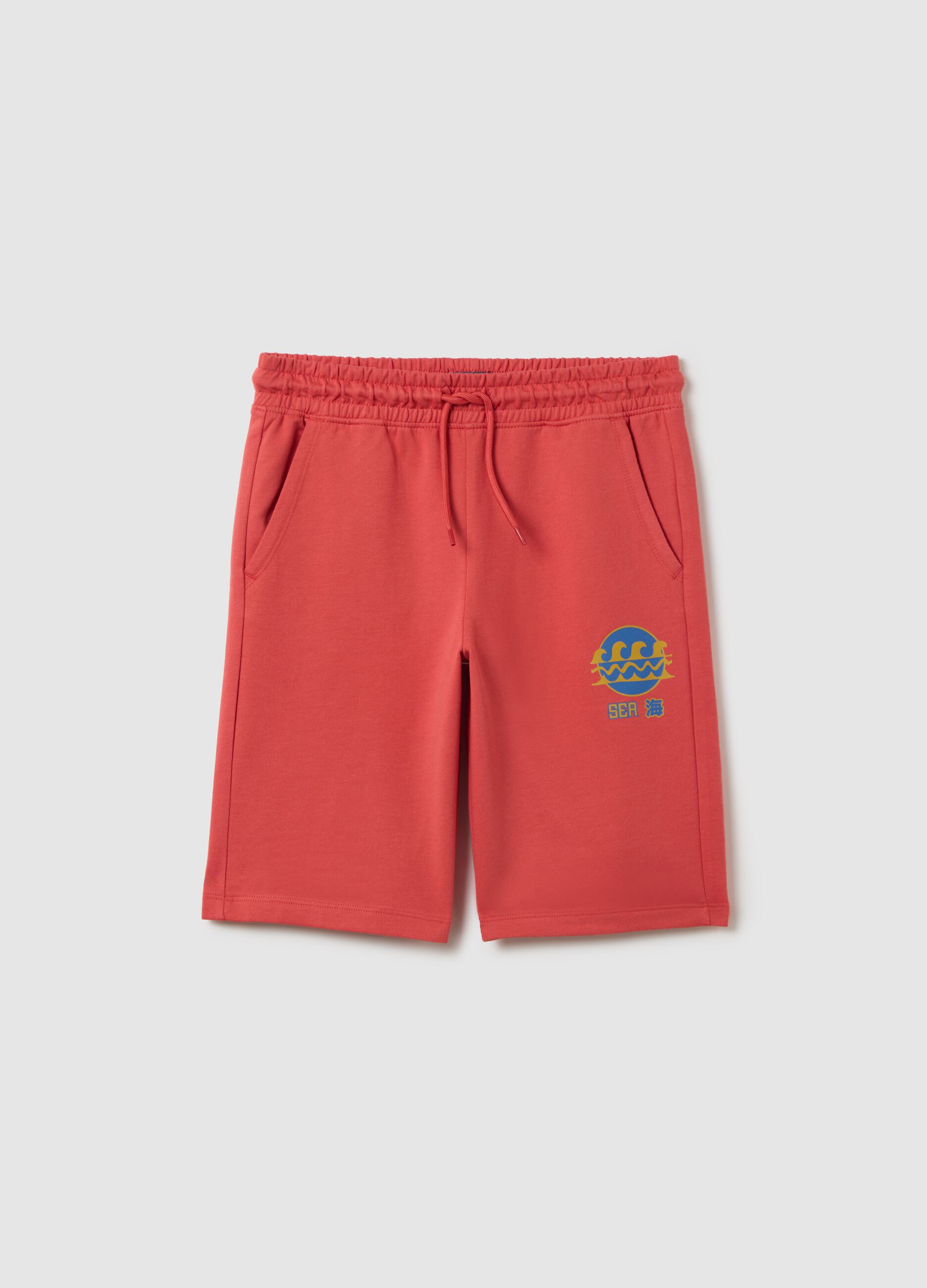 Pantaloni corti da ragazzo in puro cotone rosso regular fit