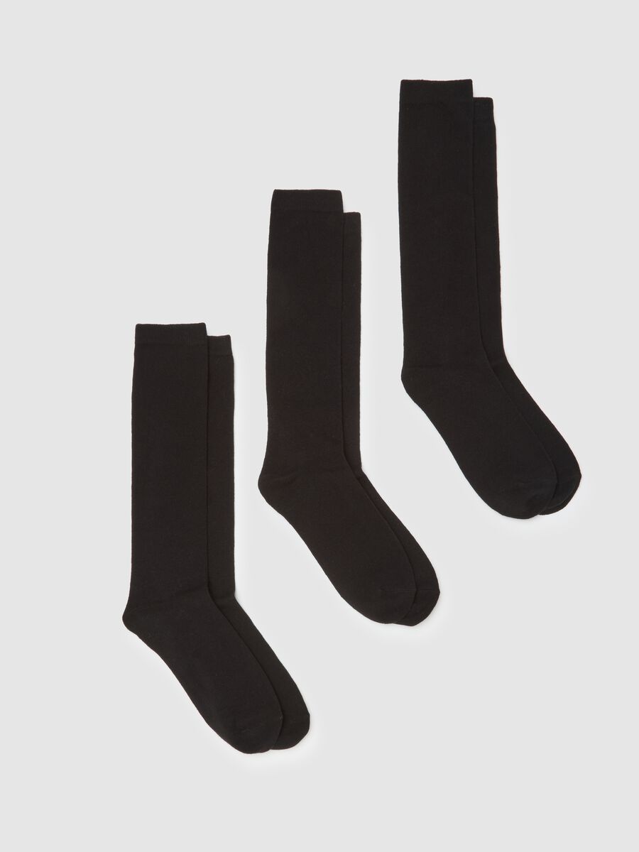Pack of three long black cotton-blend stretchy socks_0