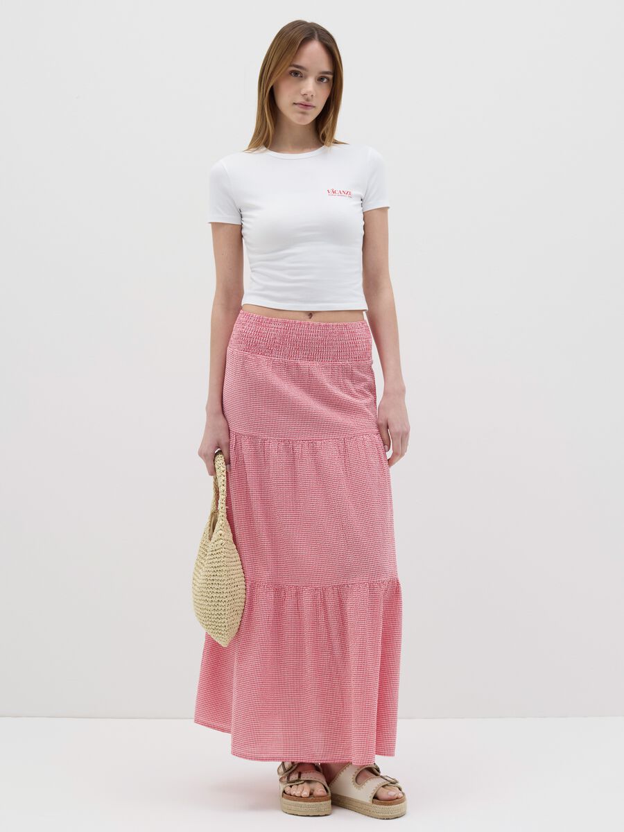 B.Angel long white and red tiered skirt in seersucker_0