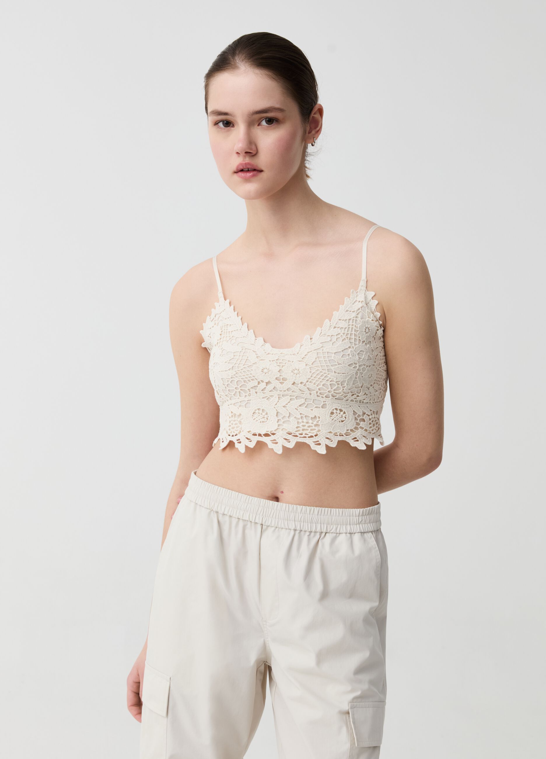 Ovs Crop top con fronte ricamato
