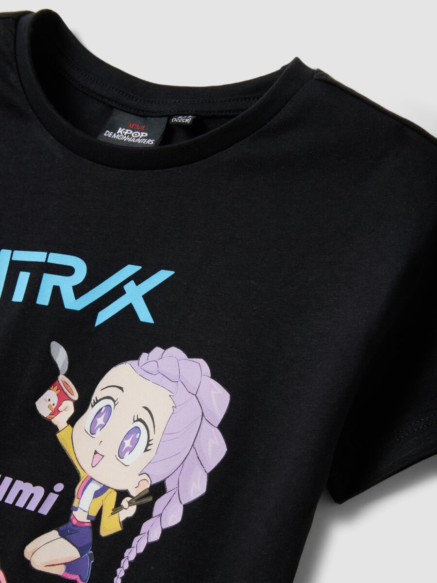 T-shirt nera in puro cotone con stampa K-Pop Demon Hunters regular fit_2