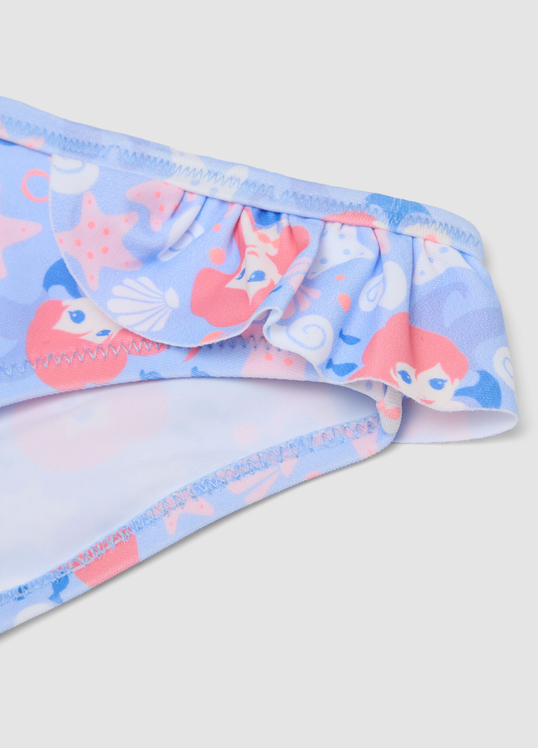 Blue ruffle-waist stretch swim briefs for baby girl