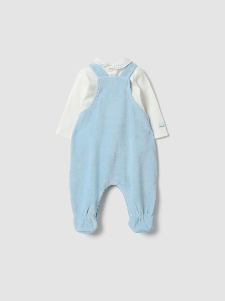Completo azzurro e bianco in misto cotone organico con ricamo Mickey per neonato_1