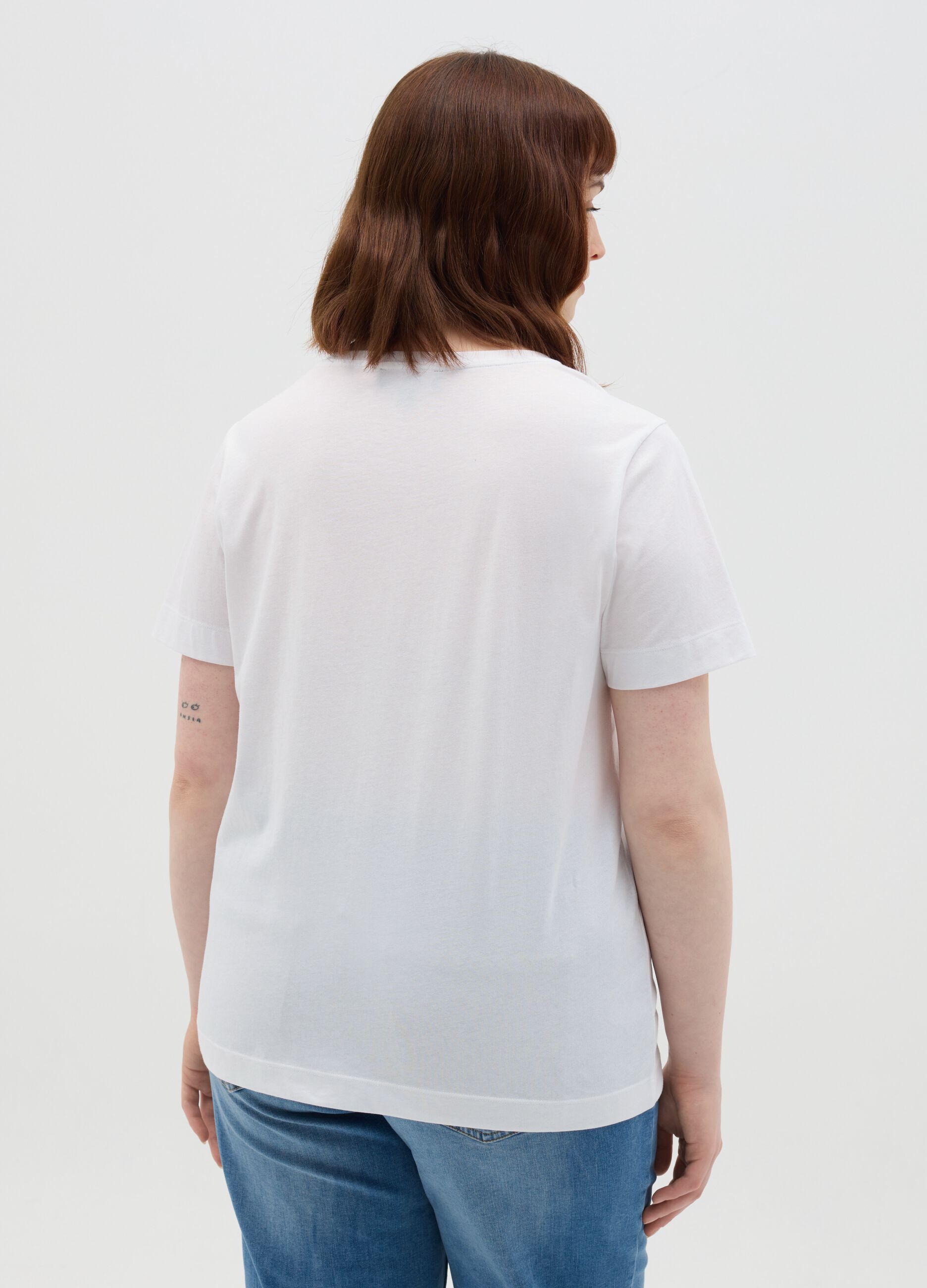 T-shirt bianca a maniche corte in cotone Curvy