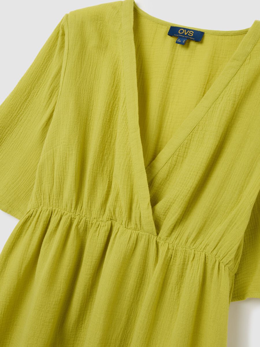 Short green pure cotton women's dress_5