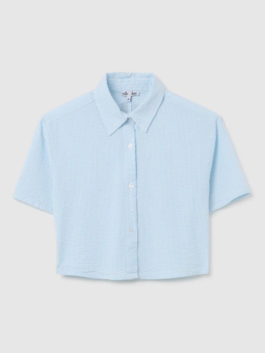 Sky Blue Seersucker Crop Shirt_0