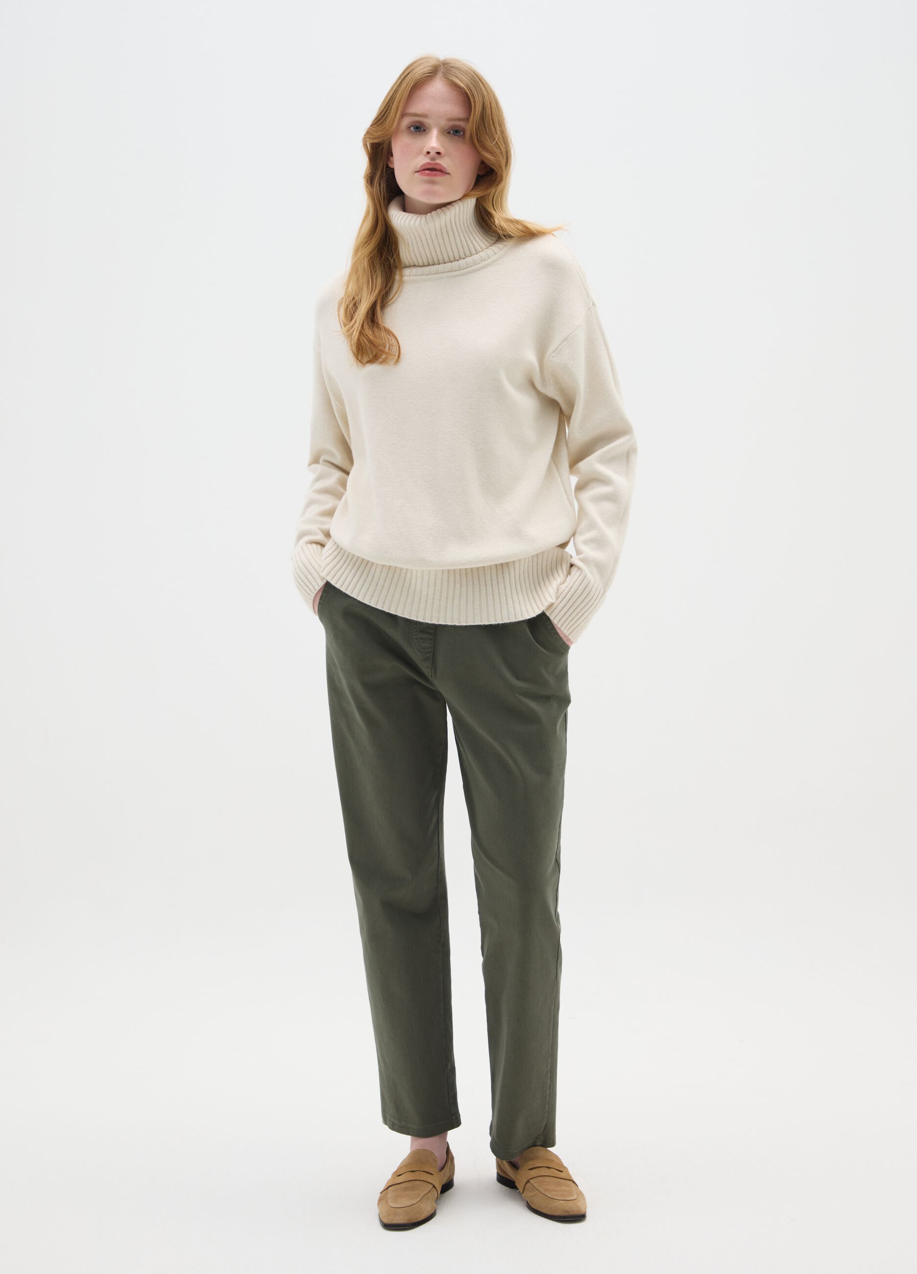 Pantaloni in cotone elasticizzato verdi regular fit