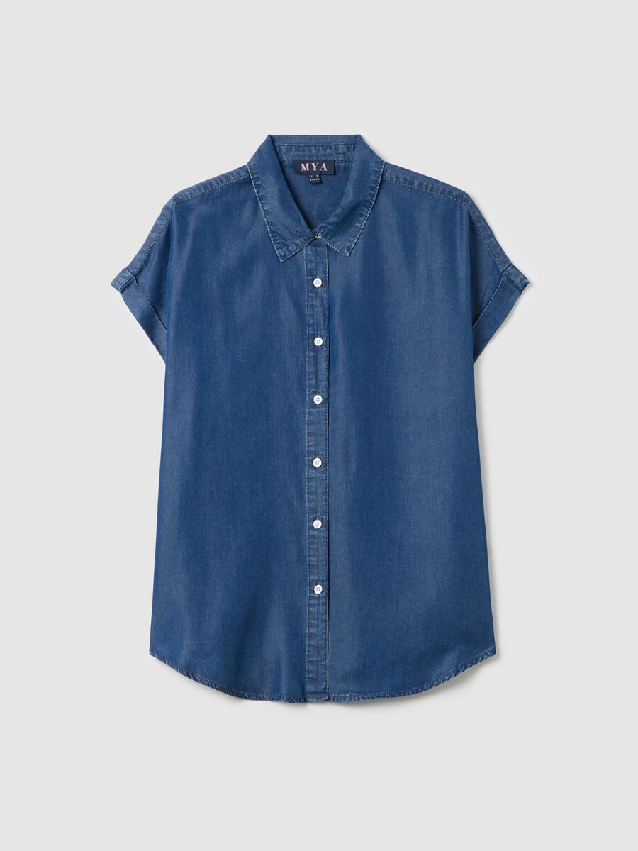 Curvy blue shirt with denim effect_4