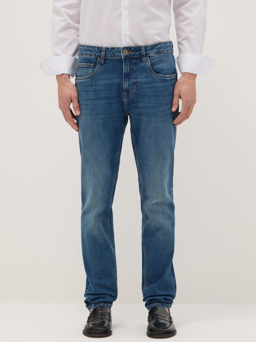 Blue stretchy skinny fit denim cotton jeans_1
