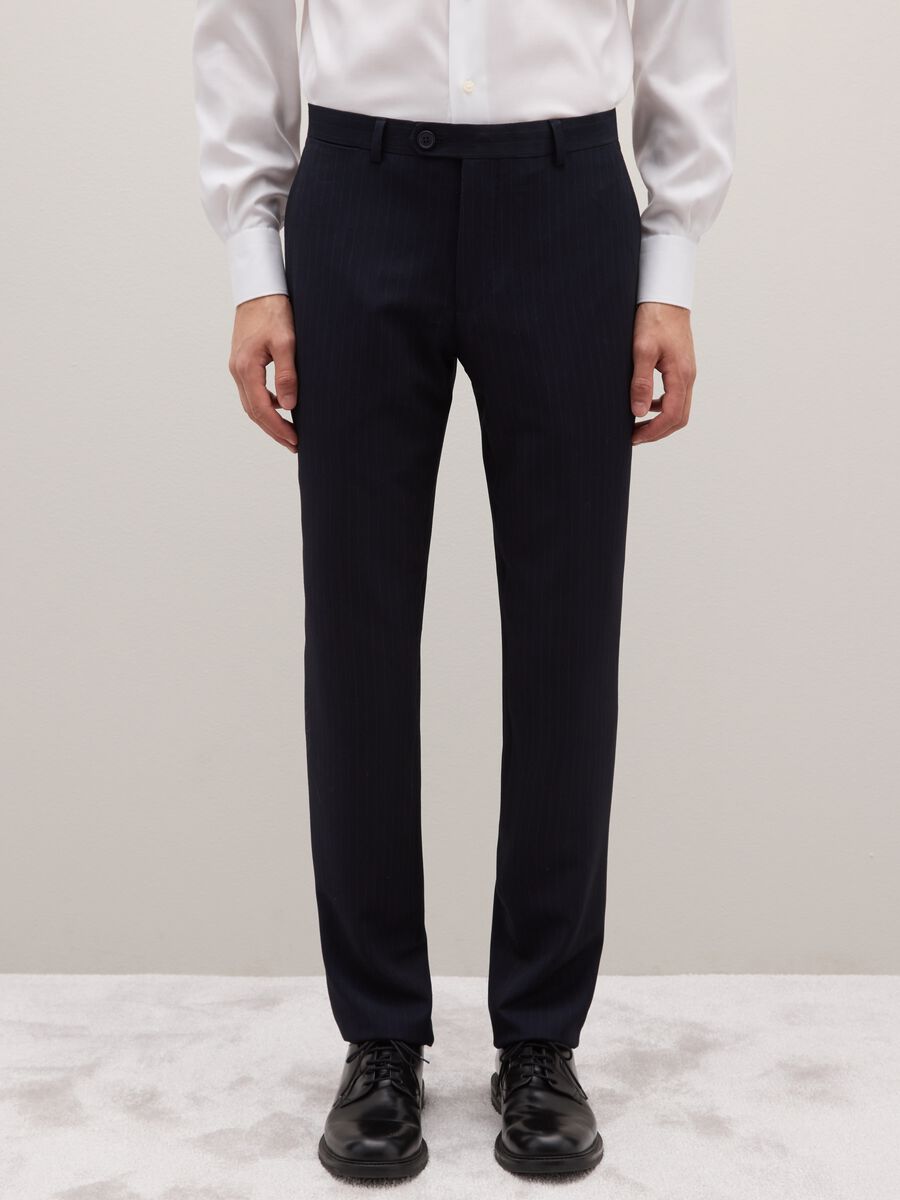 Blue slim trousers in stretch fabric_1