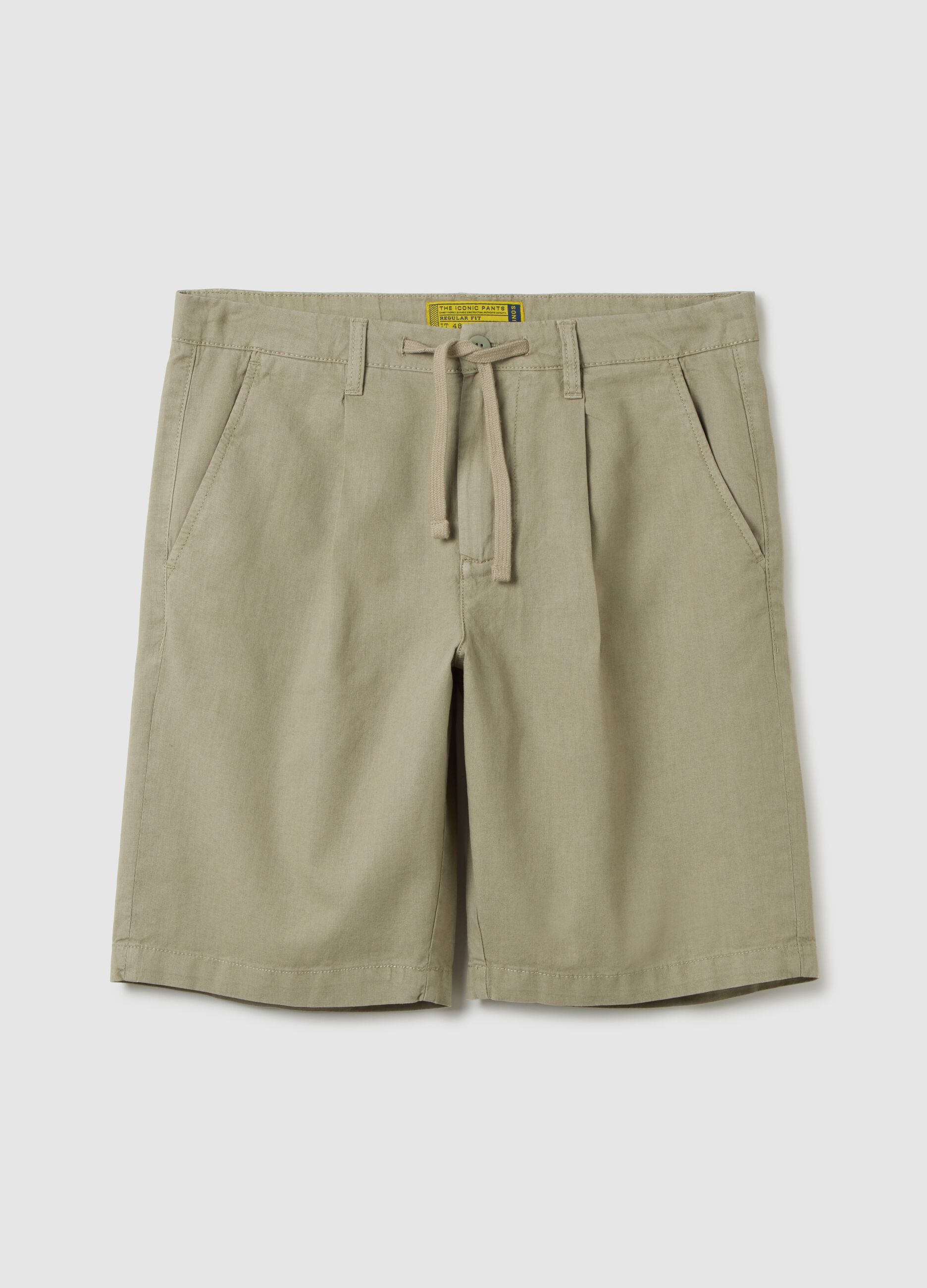 Short da uomo in misto lino beige regular fit