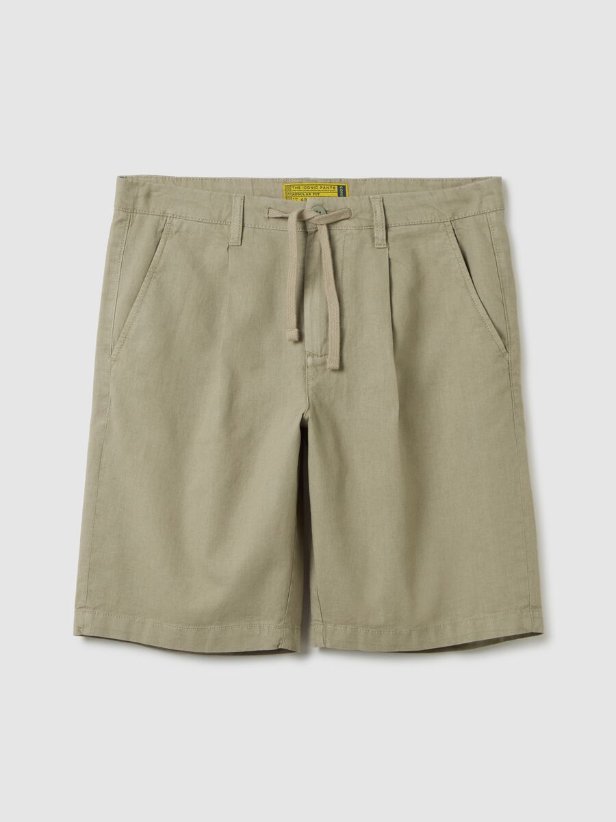 Men's beige linen regular fit shorts_0