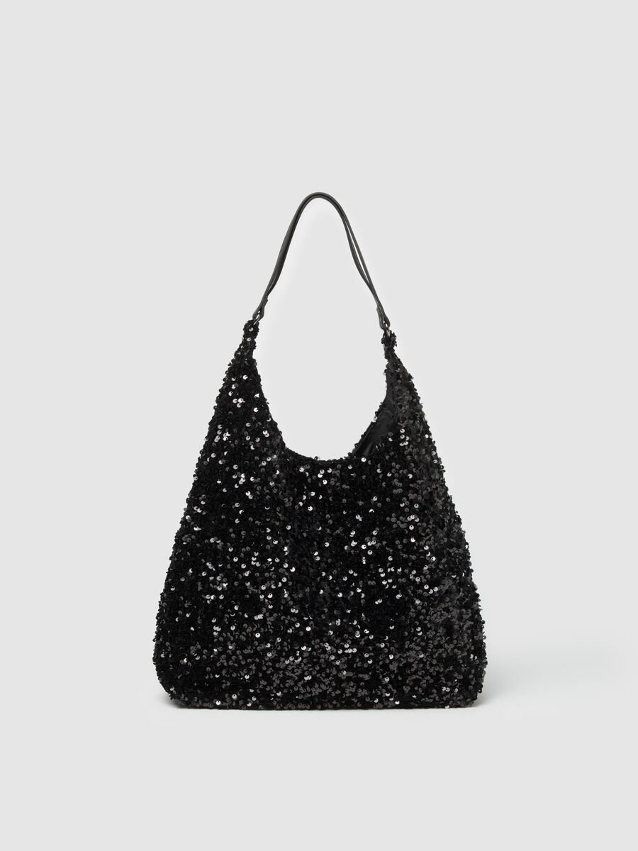 Black Sequined Shoulder Bag_0